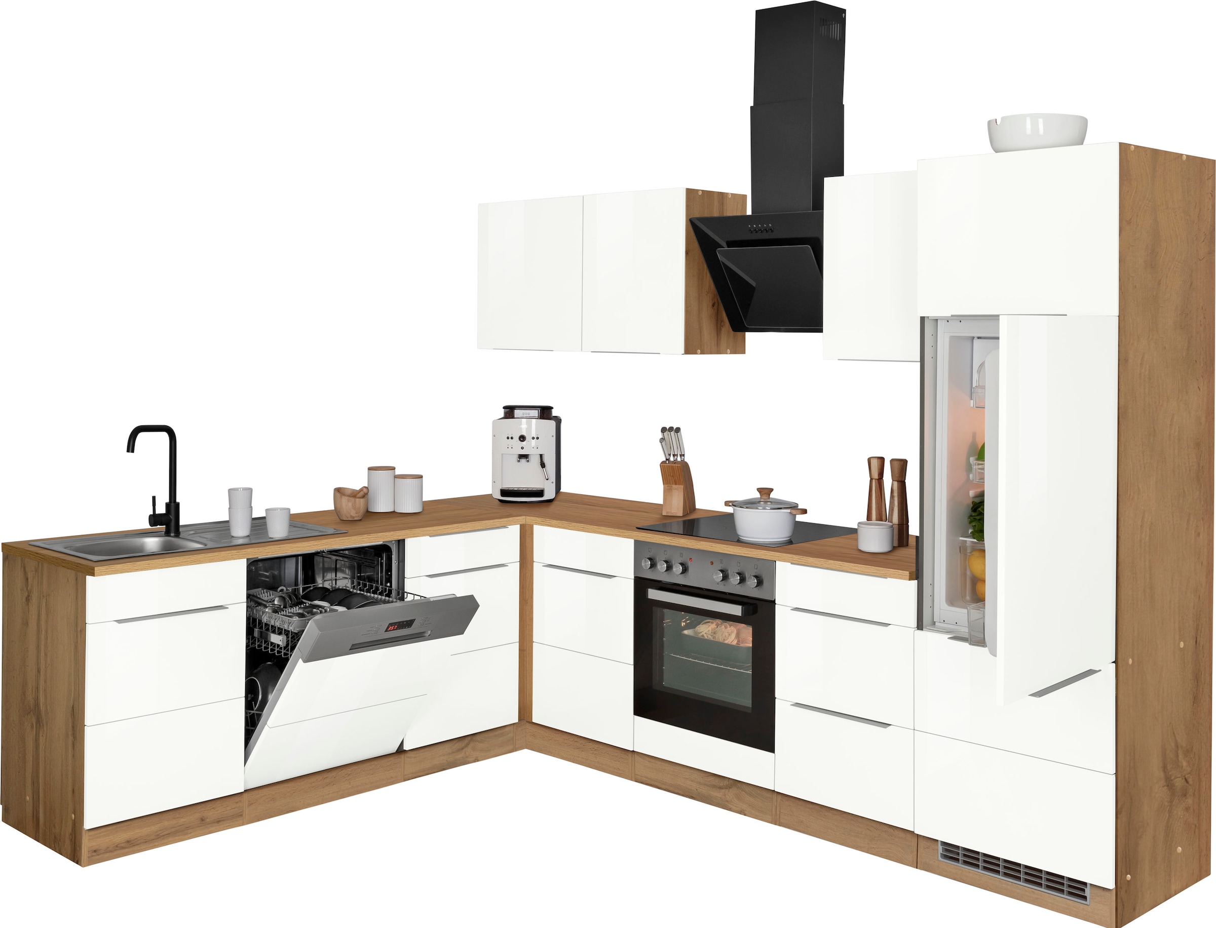 KOCHSTATION Winkelküche »KS-Brindisi«, Stellbreite 220/280 cm, wahlweise mit E-Geräten, mit MDF-Fronten