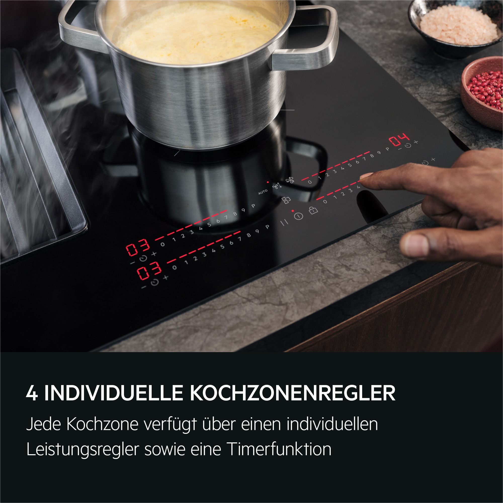 AEG Kochfeld mit Dunstabzug »TH84CB0FRB«, 4 individuell einstellbare Kochzonenregle