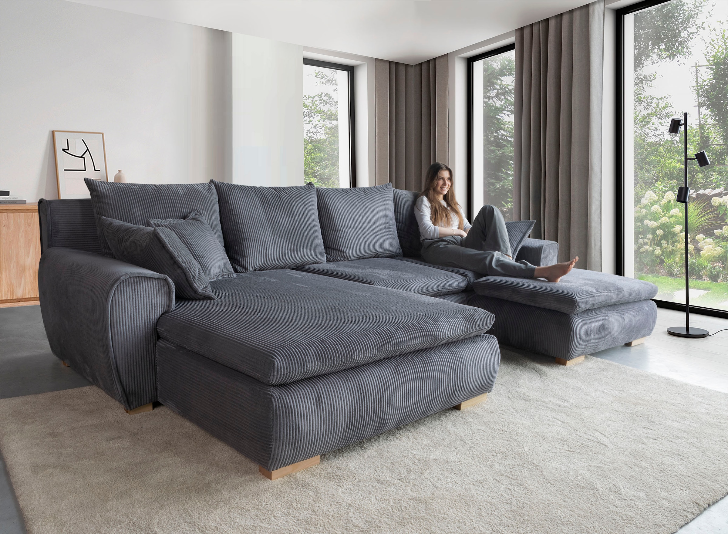 Home affaire Ecksofa »Katja L-Form«, Cord Bezug, inkl. Schlaffunktion und S günstig online kaufen