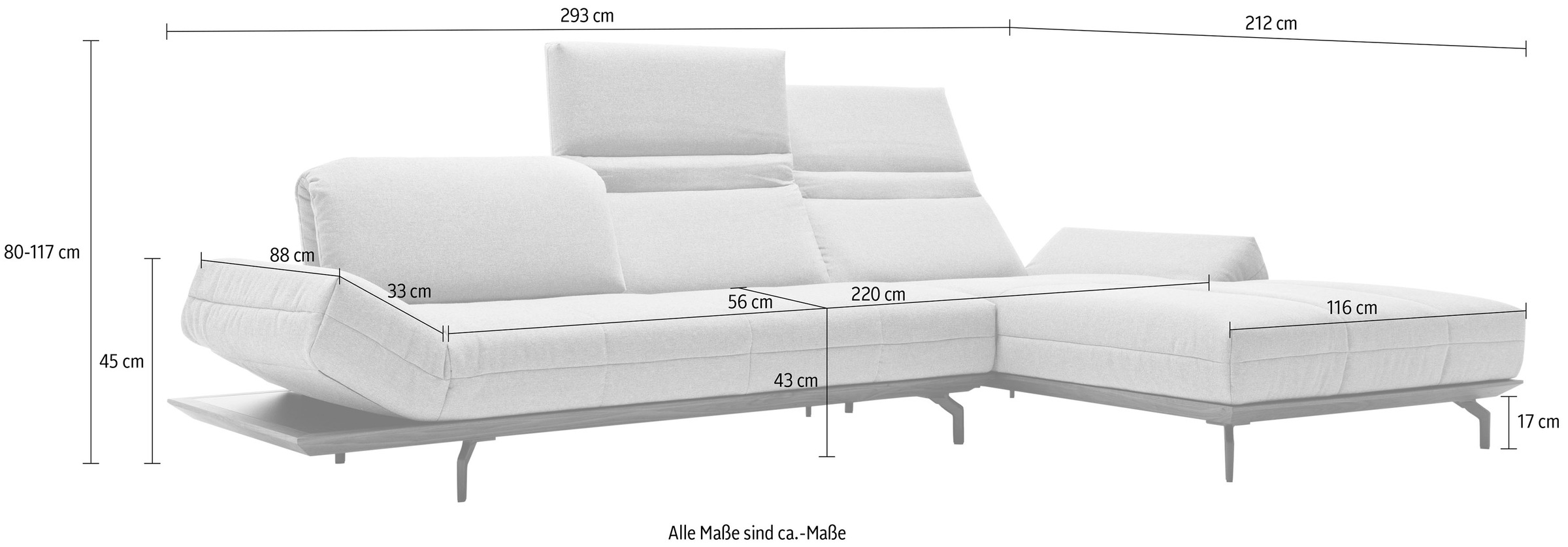 Creation BY ROLF BENZ Ecksofa »CR.420, Designecksofa, L-Form«, in 2 Qualitäten, Holzrahmen in Eiche Natur oder Nußbaum, Breite 293 cm