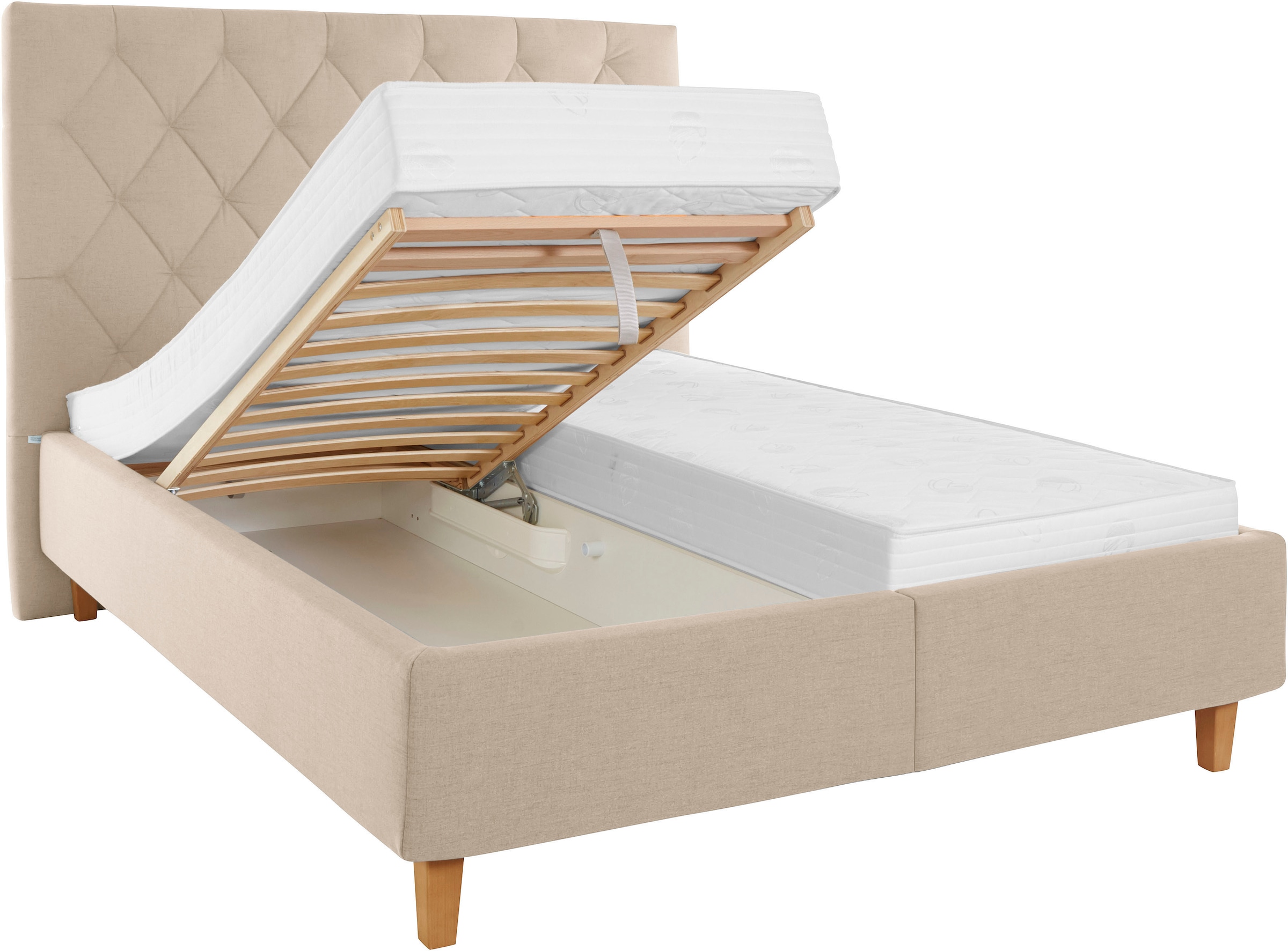Home affaire Polsterbett »Sunley 140«, Kreuzsteppung, Kopfteilhöhe 142 cm, ohne oder mit Matratze/Lattenrost