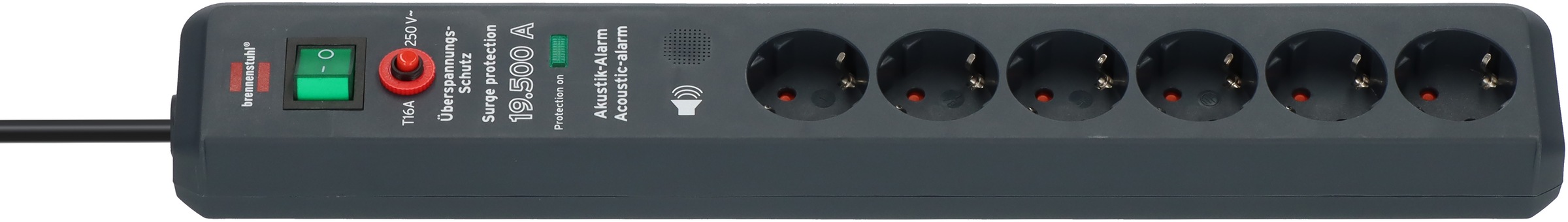 Brennenstuhl Steckdosenleiste »Secure-Tec«, 6-fach, (Kabellänge 3 m), mit Überspannungsschutz, akustischem Warnsignal, und Schalter