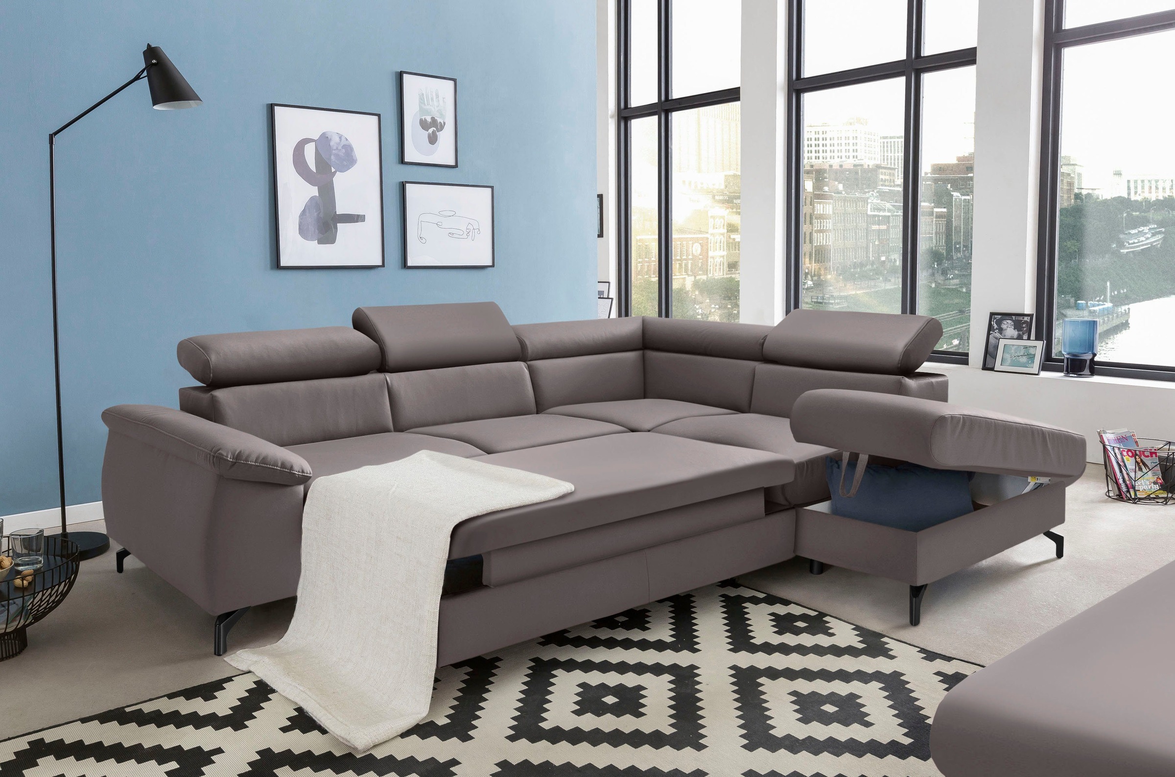 COTTA Polstergarnitur »Komaris L-Form«, (Set), Set bestehend aus: Ecksofa mit Kopfteilverstellung & Hocker