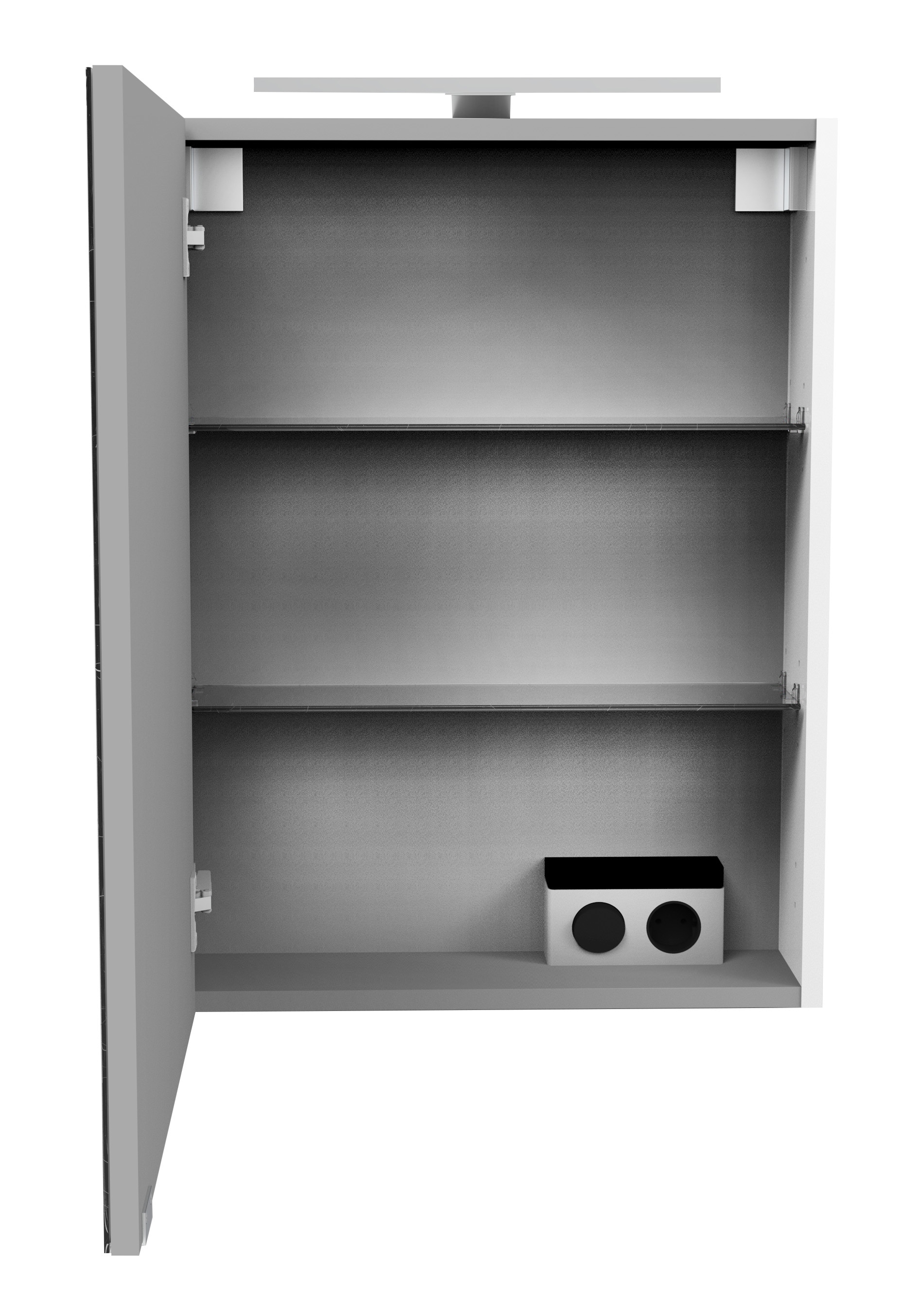 FACKELMANN Spiegelschrank »SBC«, (Spiegelschrank mit LED-Aufsatzleuchte), Aufsatzleuchte, Schalter und Steckdose, Breite 50cm, Anschlag links