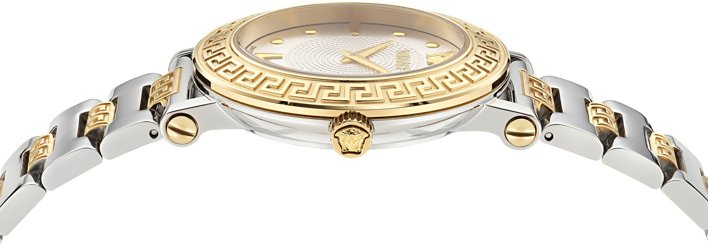 Versace Quarzuhr »GRECA SPHERE«, Armbanduhr, Damenuhr, Swiss Made, Saphirglas, Edelstahlarmband, analog