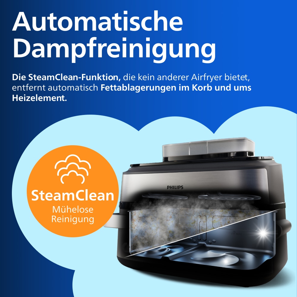 Philips Heißluftfritteuse »NA565/02 Steam Airfryer 5000 Series Megabasket, 9,5L Kapazität« 2750 W mit Dampfgarfunktion u. RapidAir Plus Technologie; inkl. Servierzange