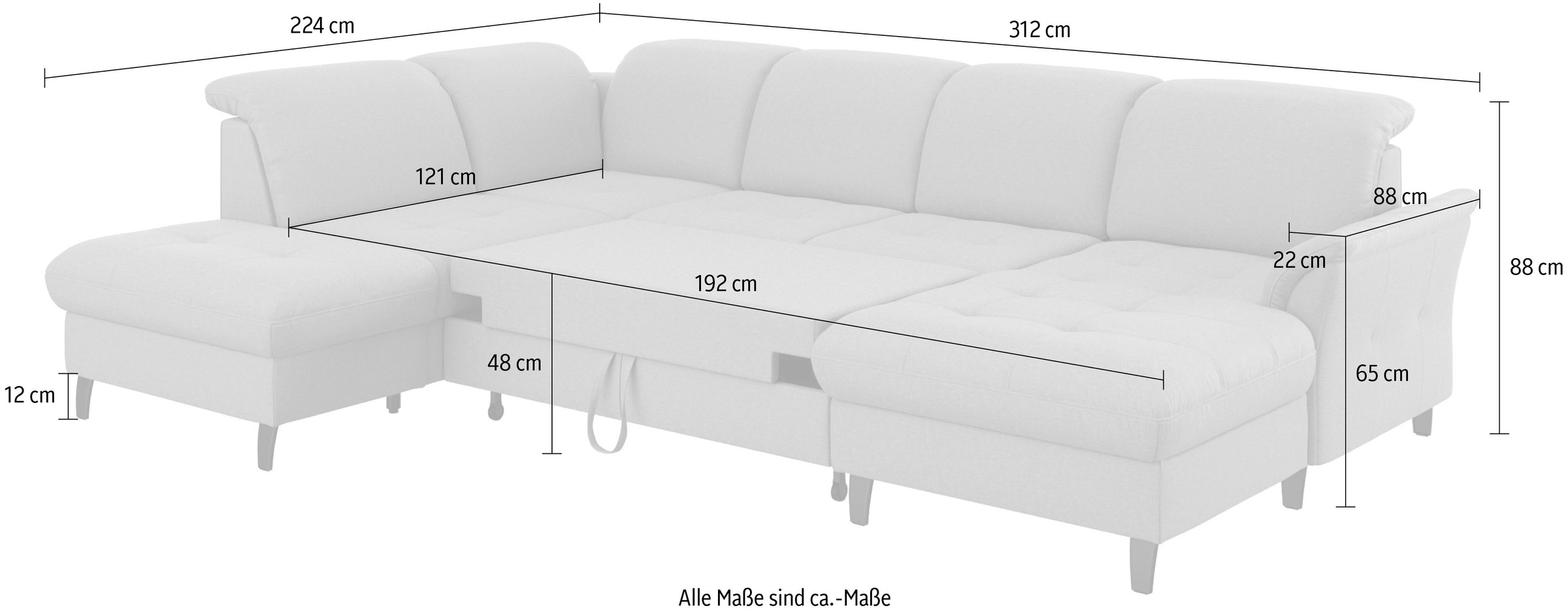 sit&more Wohnlandschaft »Maggiore U-Form«, wahlweise mit Kopfteilverstellung, Bettfunktion und Stauraum