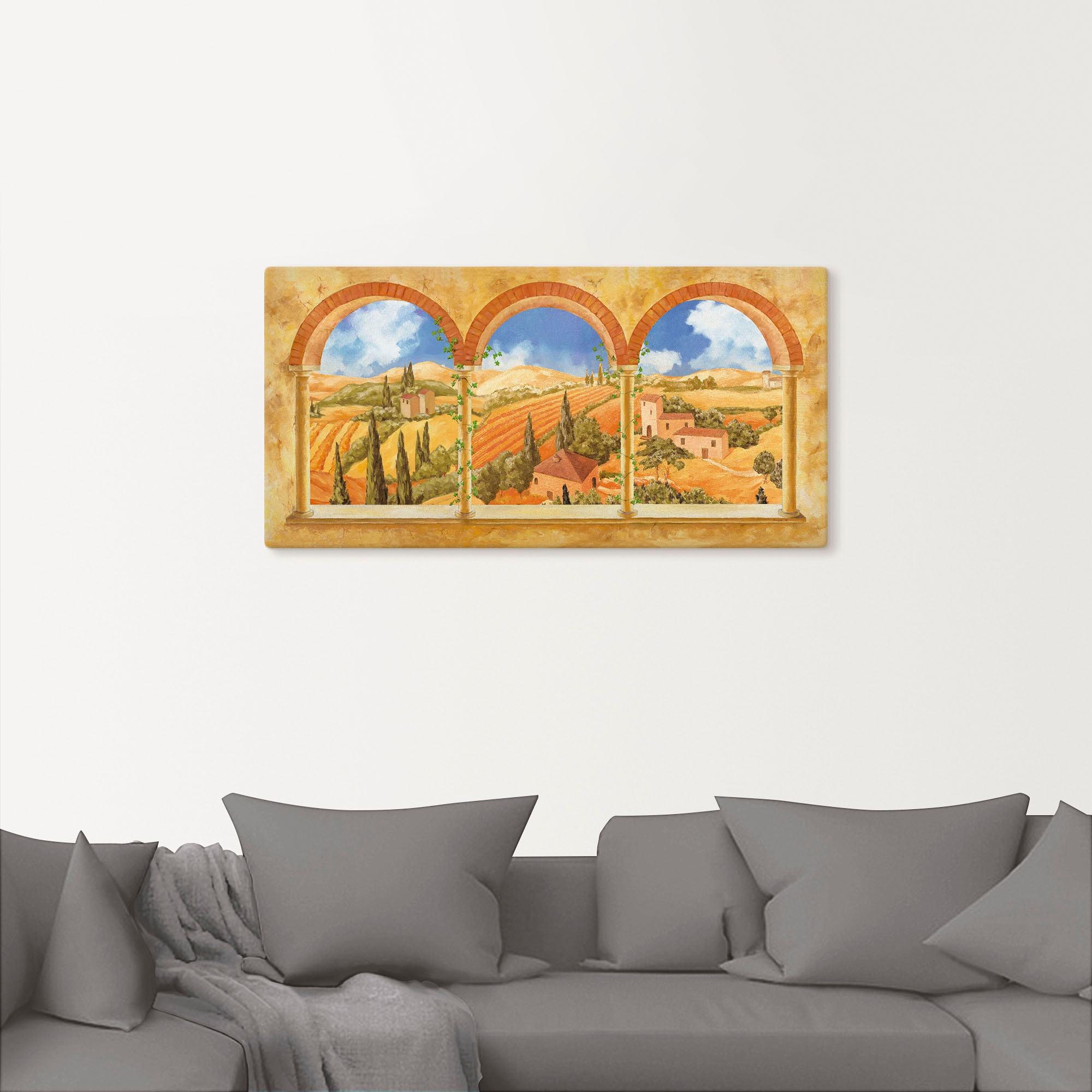 Artland Wandbild "Drei Torbögen mit Blick in die Toskana", Fensterblick, (1 günstig online kaufen