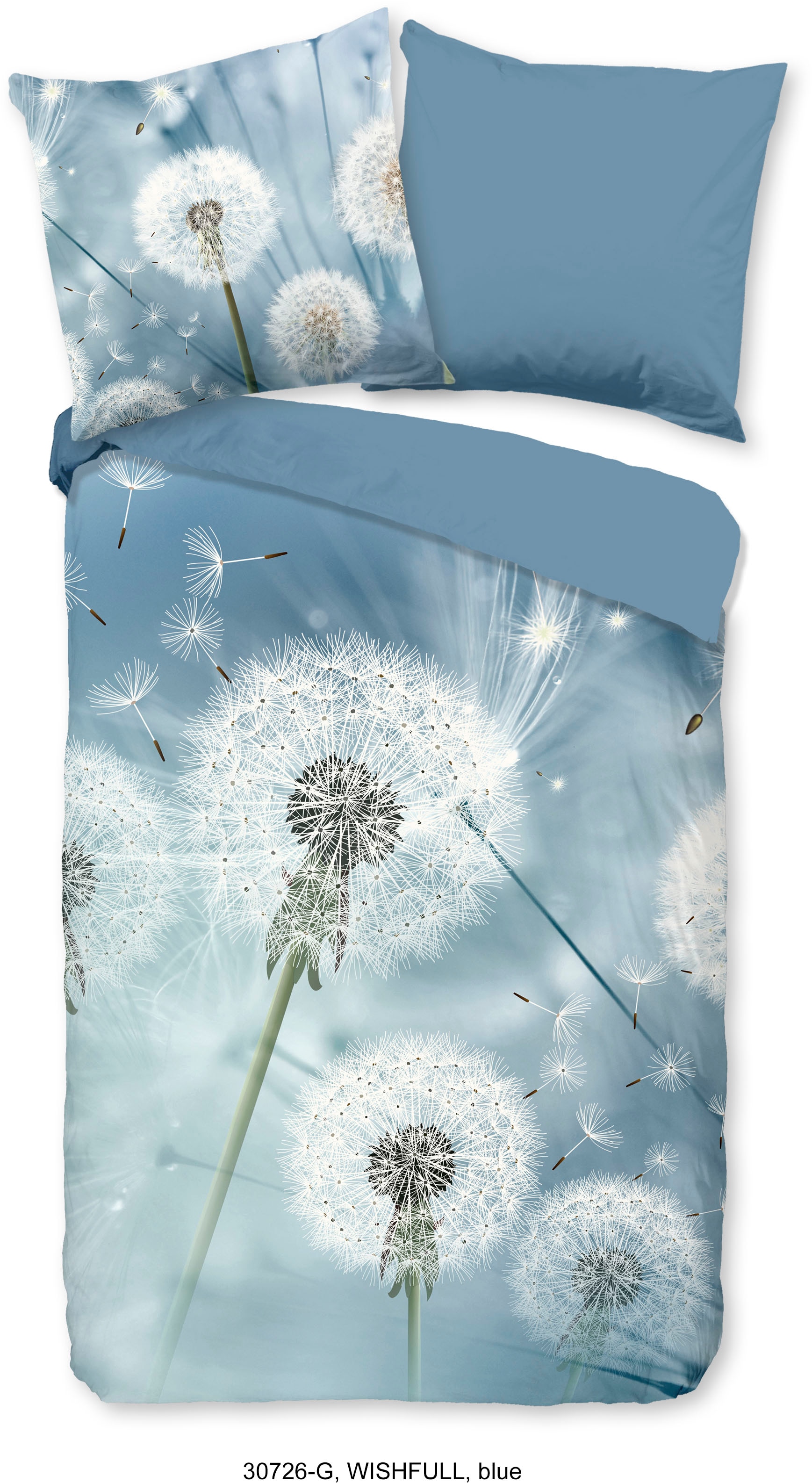 good morning Wendebettwäsche »Wishfull«, 100% Baumwolle, 135x200, Reißverschluss, Wendeoptik, Löwenzahn, Blau