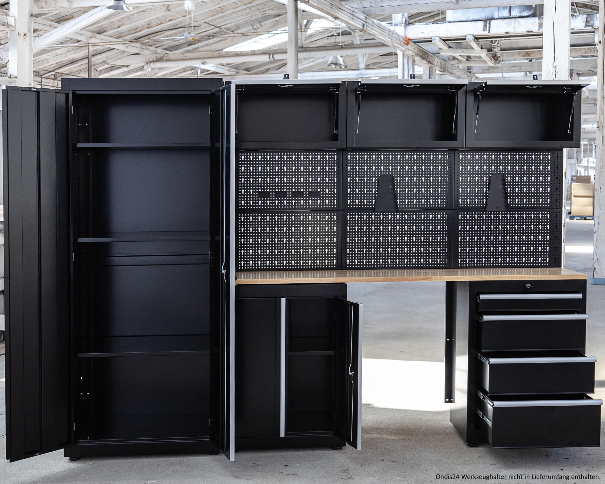 ONDIS24 Werkstatt-Set »Männerküche 260cm, Schwarz« 8 tlg. tlg.