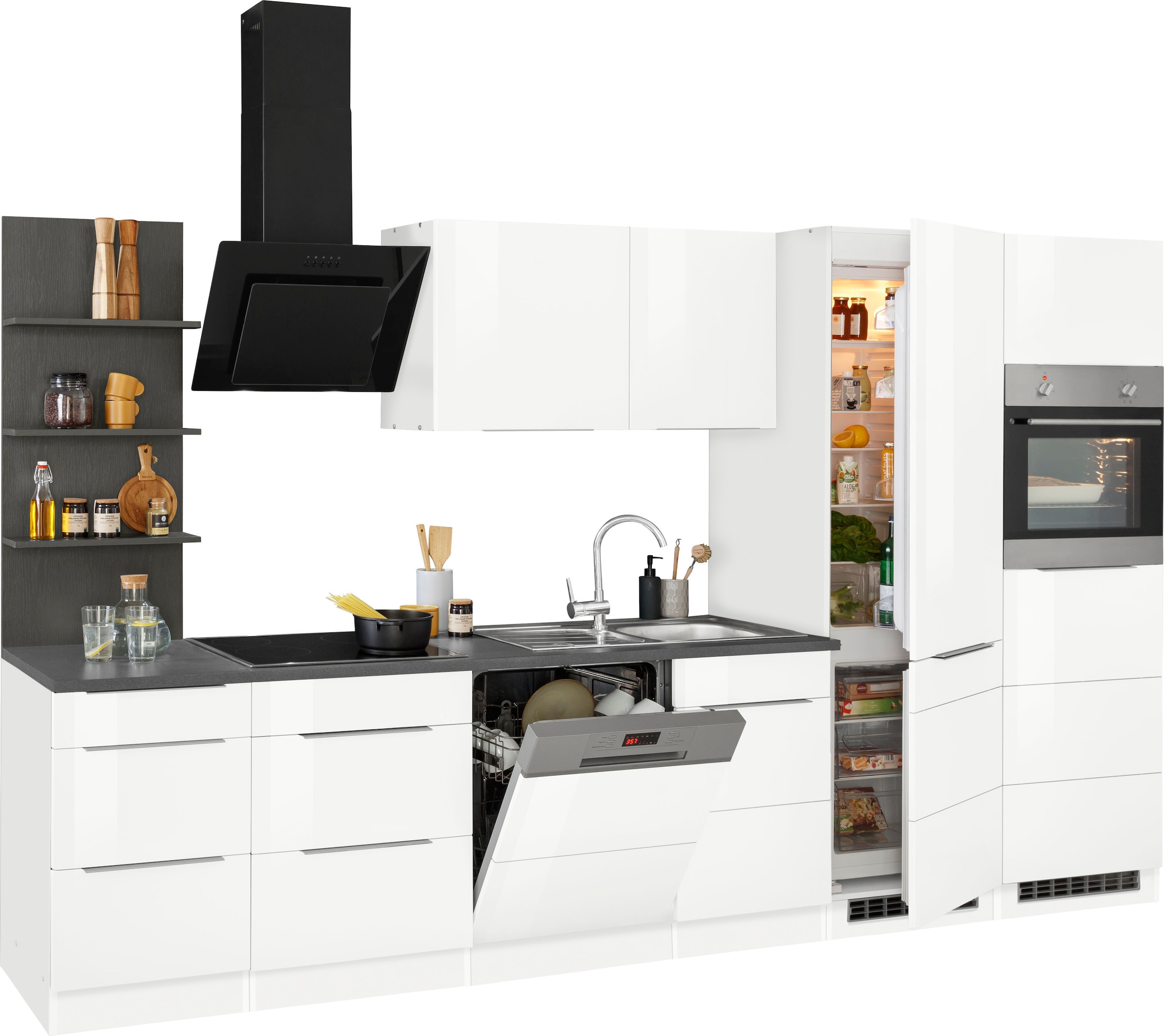 KOCHSTATION Küchenzeile »KS-Brindisi Breite 340 cm«, wahlweise mit E-Geräten und Induktion, mit MDF-Fronten und Regal