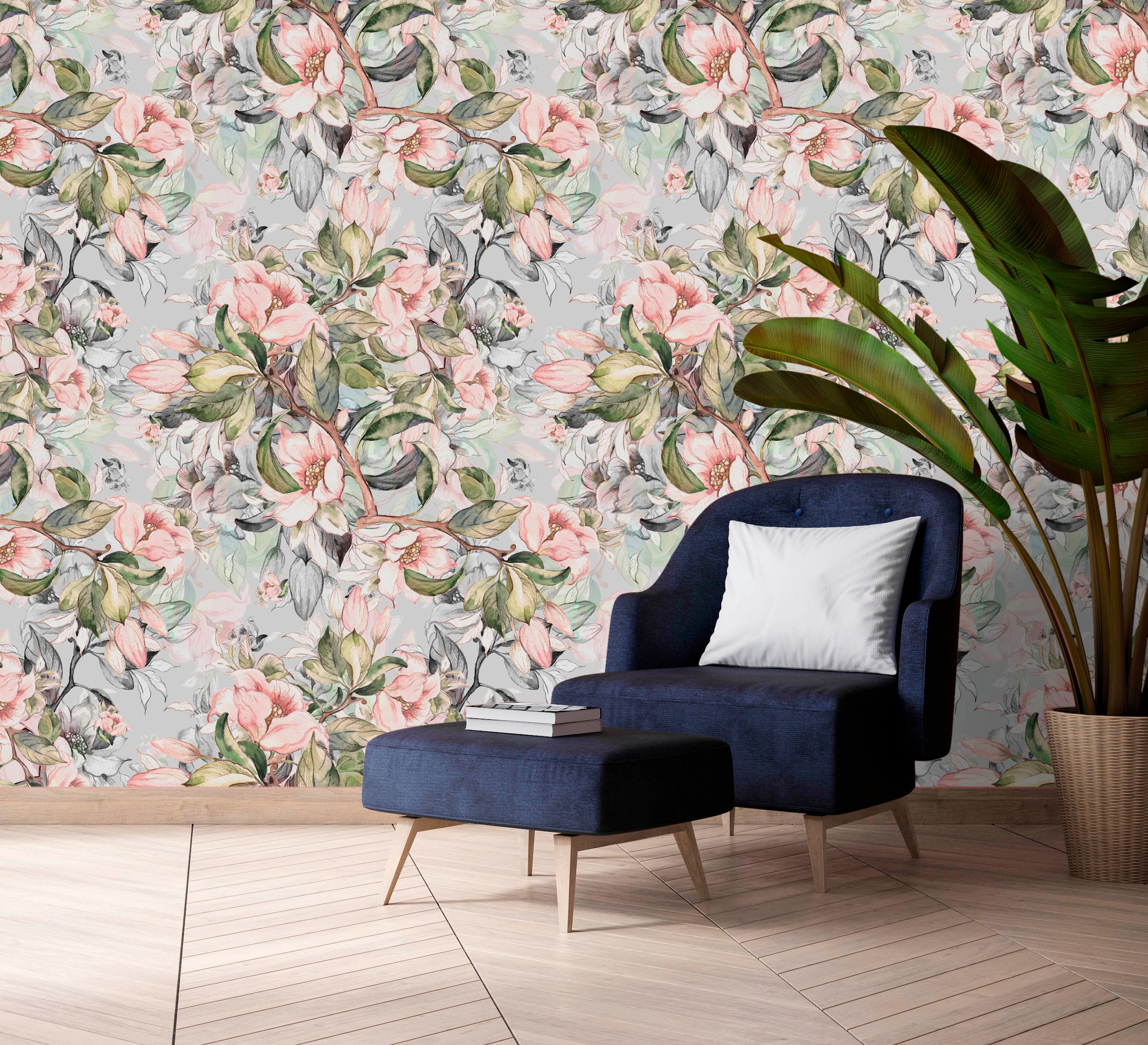 queence Vinyltapete »Haik«, bedruckt-Motiv-botanisch-floral-gemustert-natürlich, 90x250cm, selbstklebend, kinderleichte Anbringung, Sticker