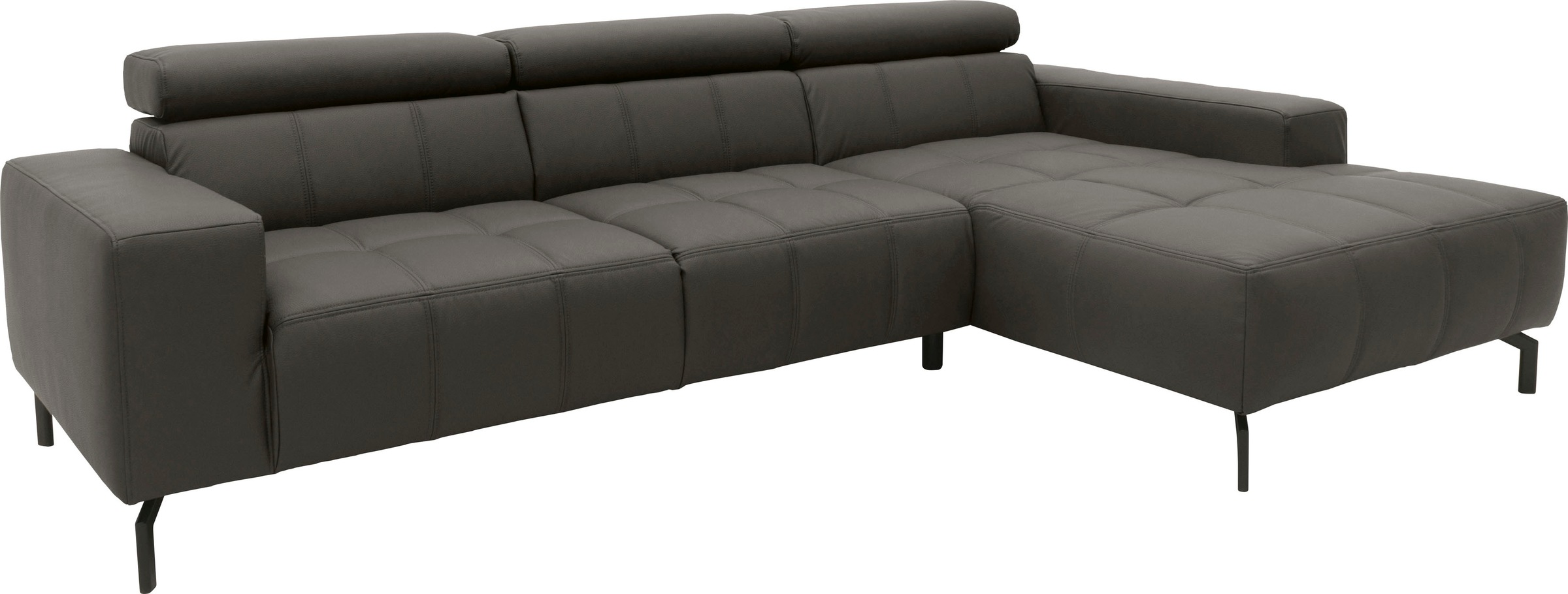 DOMO collection Ecksofa »Cunelli tolle Sitznähte als Designelement, fester Sitzkomfort, L-Form«, wahlweise mit 6-fach verstellbarer Kopfteilverstellung, bodenfrei