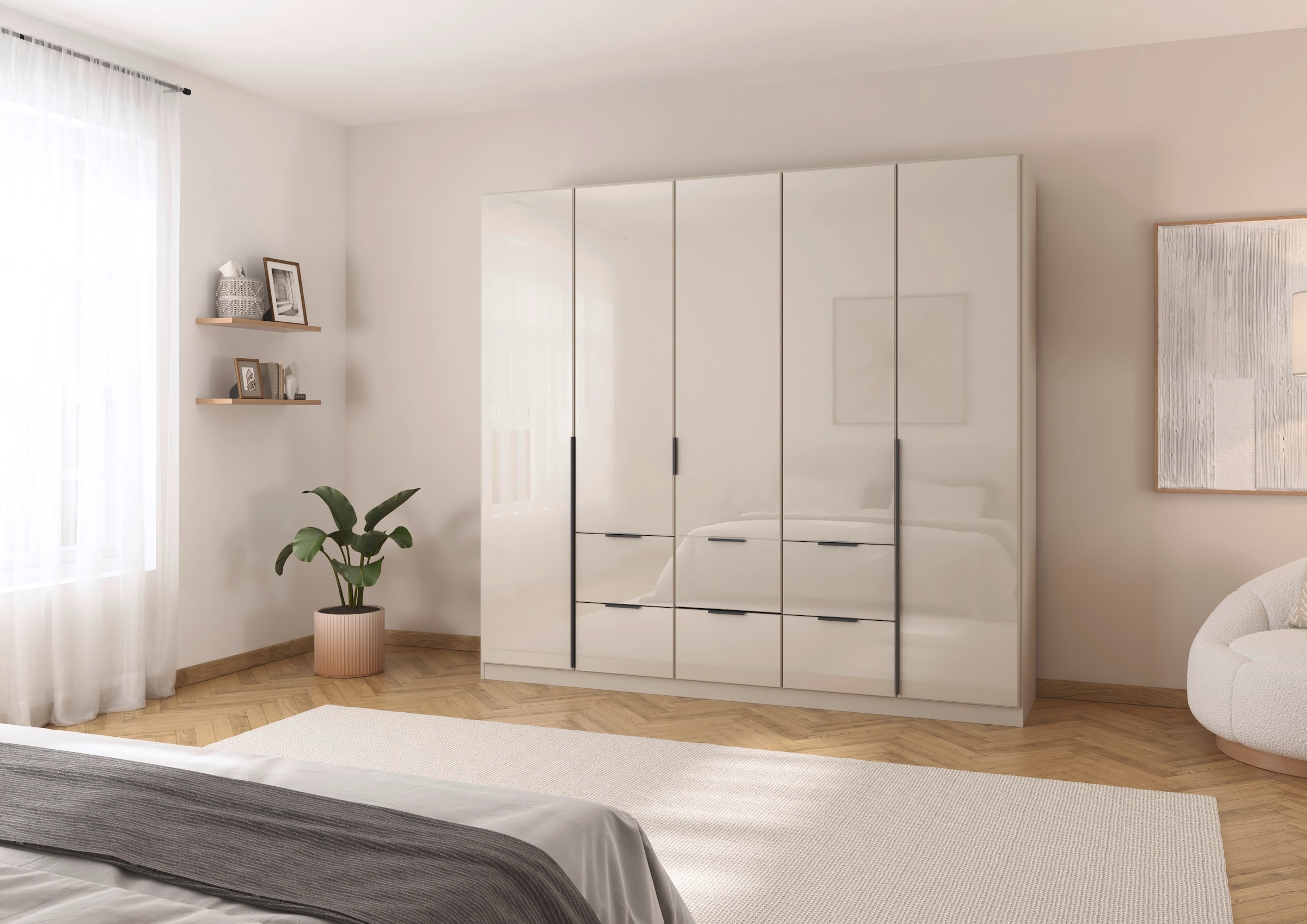 rauch Drehtürenschrank »Kleiderschrank Kleiderschränke Schrank Garderobe AGORDO mit Glasfront«, (in zwei Griff-Farben mit Glasfront), mit Außenschubkästen, in 6 Breiten und 2 Höhen MADE IN GERMANY