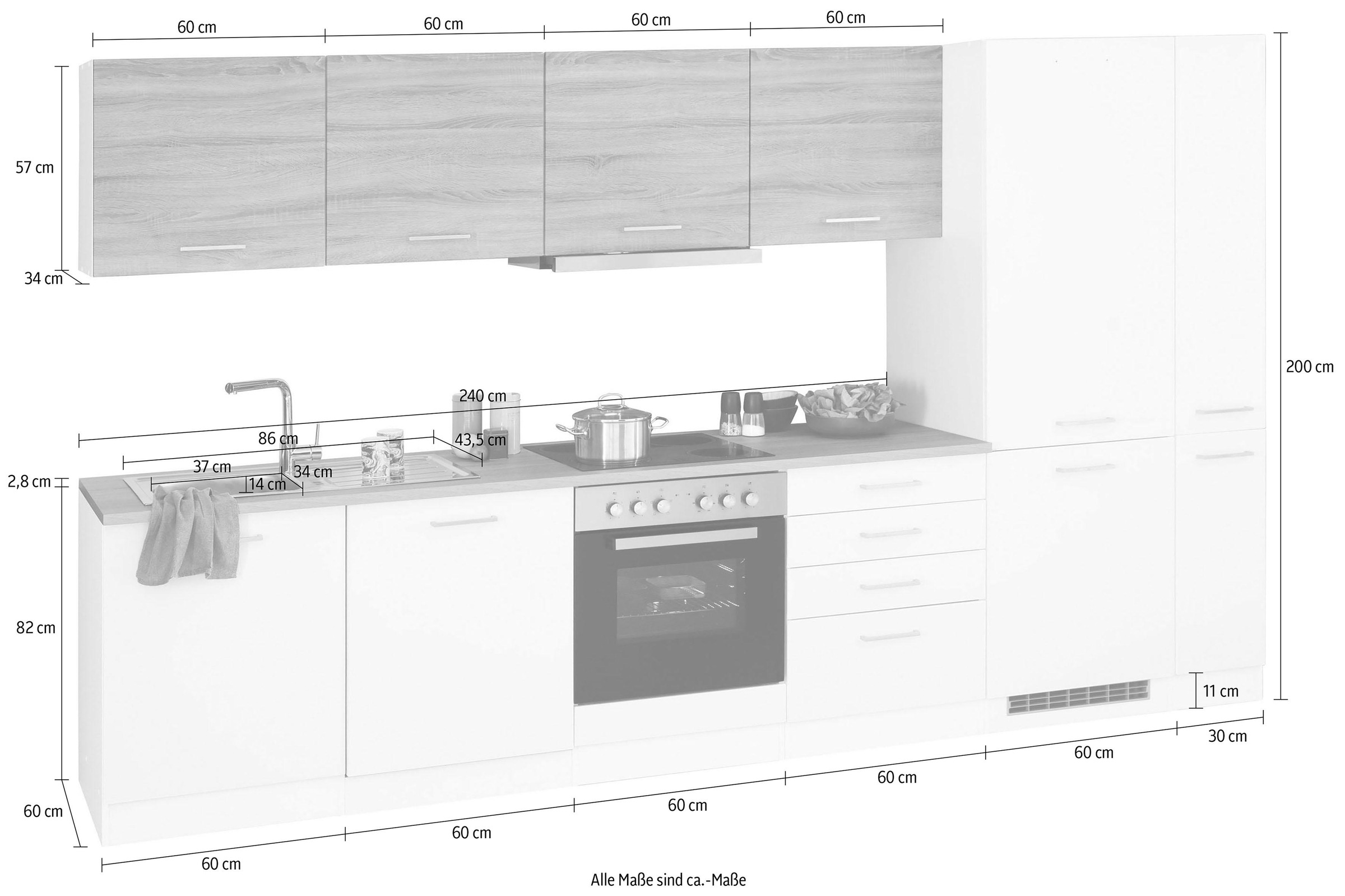 KOCHSTATION Küchenzeile »KS-Visby«, mit E-Geräten, Breite 330 cm, inkl. Kühl/Gefrierkombination
