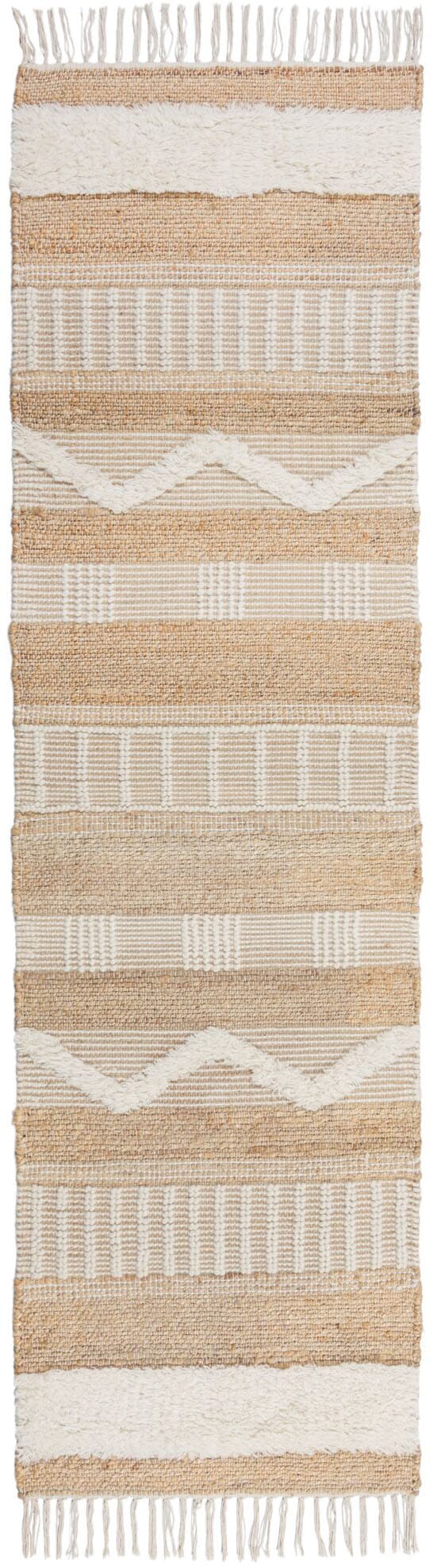 FLAIR RUGS Läufer »Medina, mit abstraktem Streifenmuster« rechteckig 12 mm Höhe Boho-Look, aus Naturfasern wie Wolle & Jute, Teppichläufer