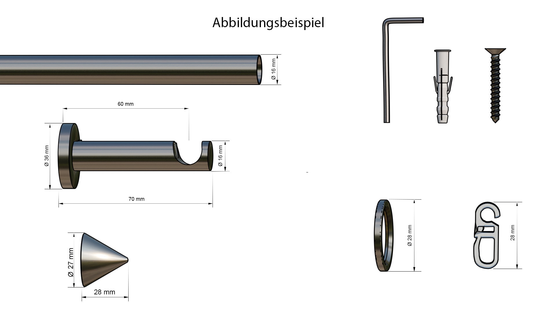 indeko Gardinenstange »Calais« Ø 16 mm 1 läufig-läufig Wunschmaßlänge Komplett-Set inkl. Ringen, Faltenlegehaken und Montagematerial