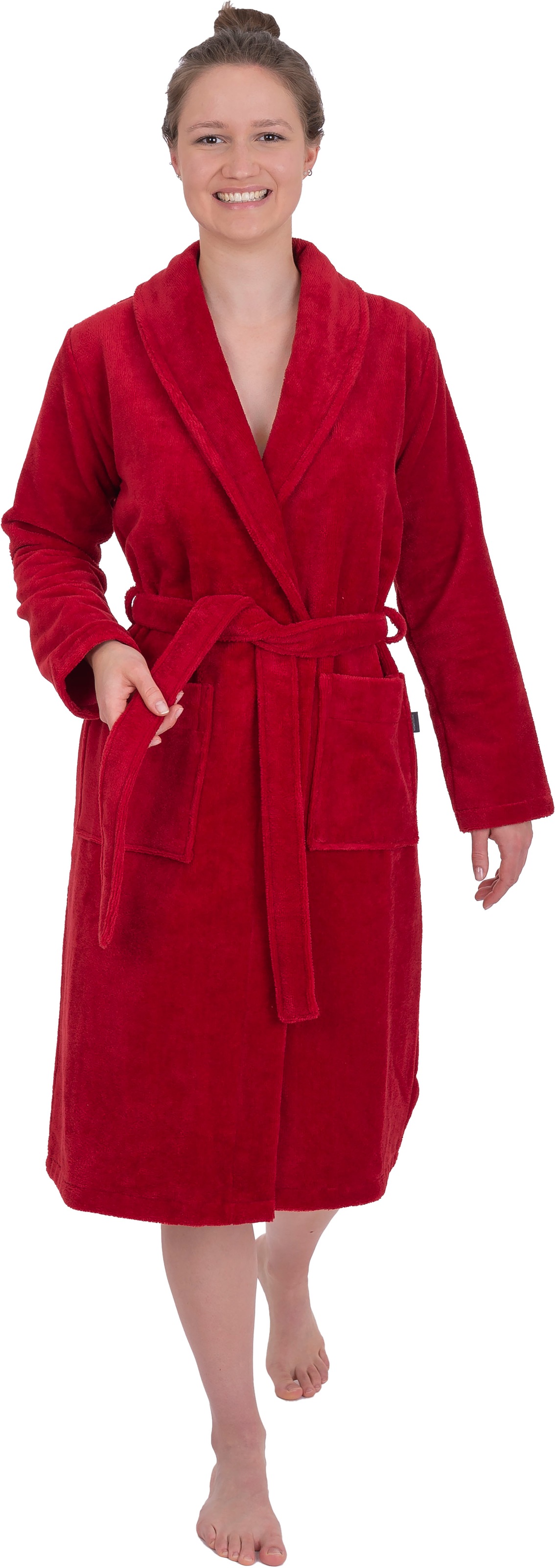 WEWO FASHION Damenbademantel 1 Stk. tlg., kuscheliger Schalkragen, lang bordeaux S Länge: 115 cm Damen Bademantel mit Schalkragen