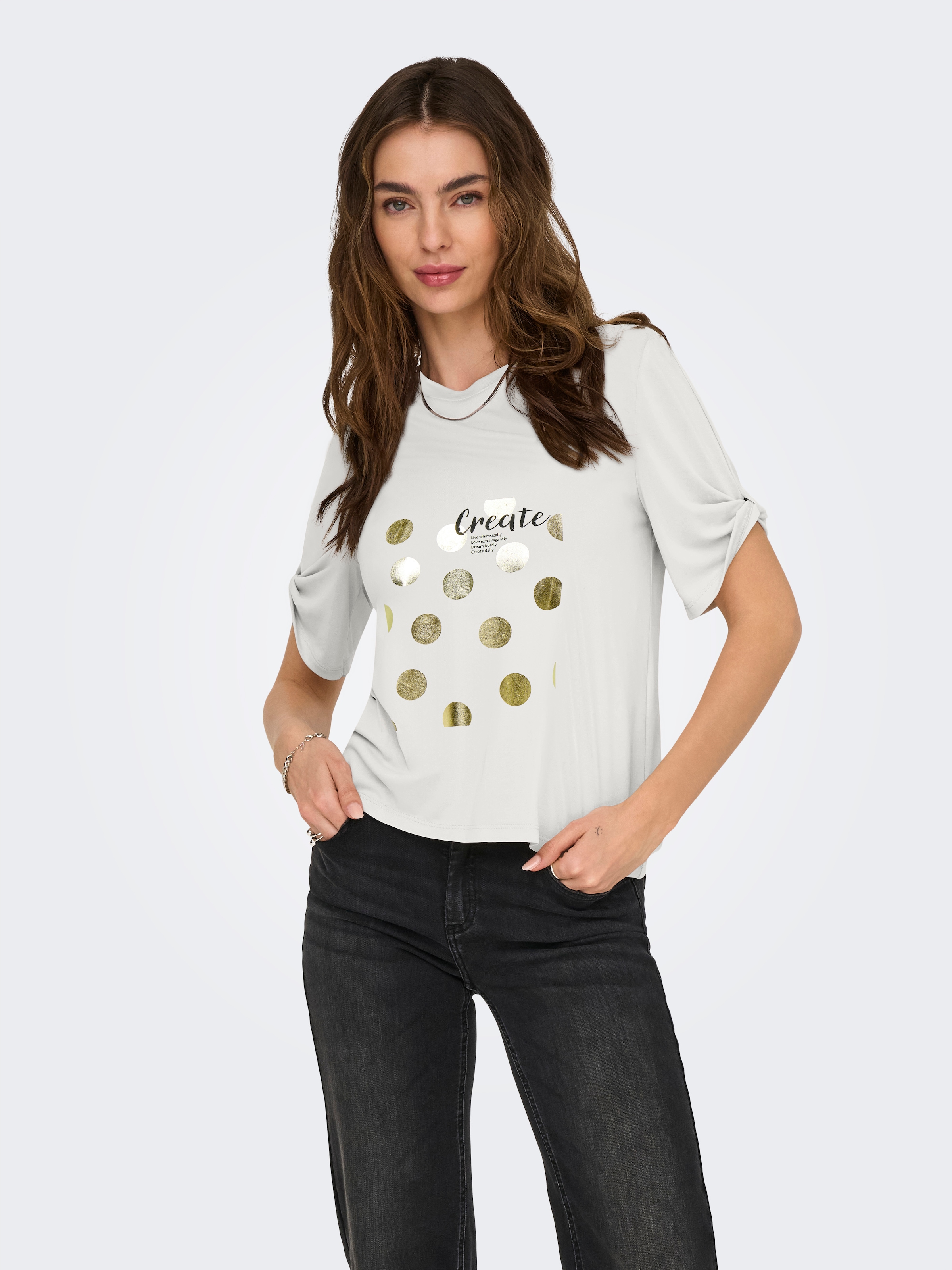 ONLY Kurzarmshirt »ONLFREE – T-Shirt mit Print für lässige Kombinationen«, modisch, Jersey, regular fit, Materialmix, Rundhals