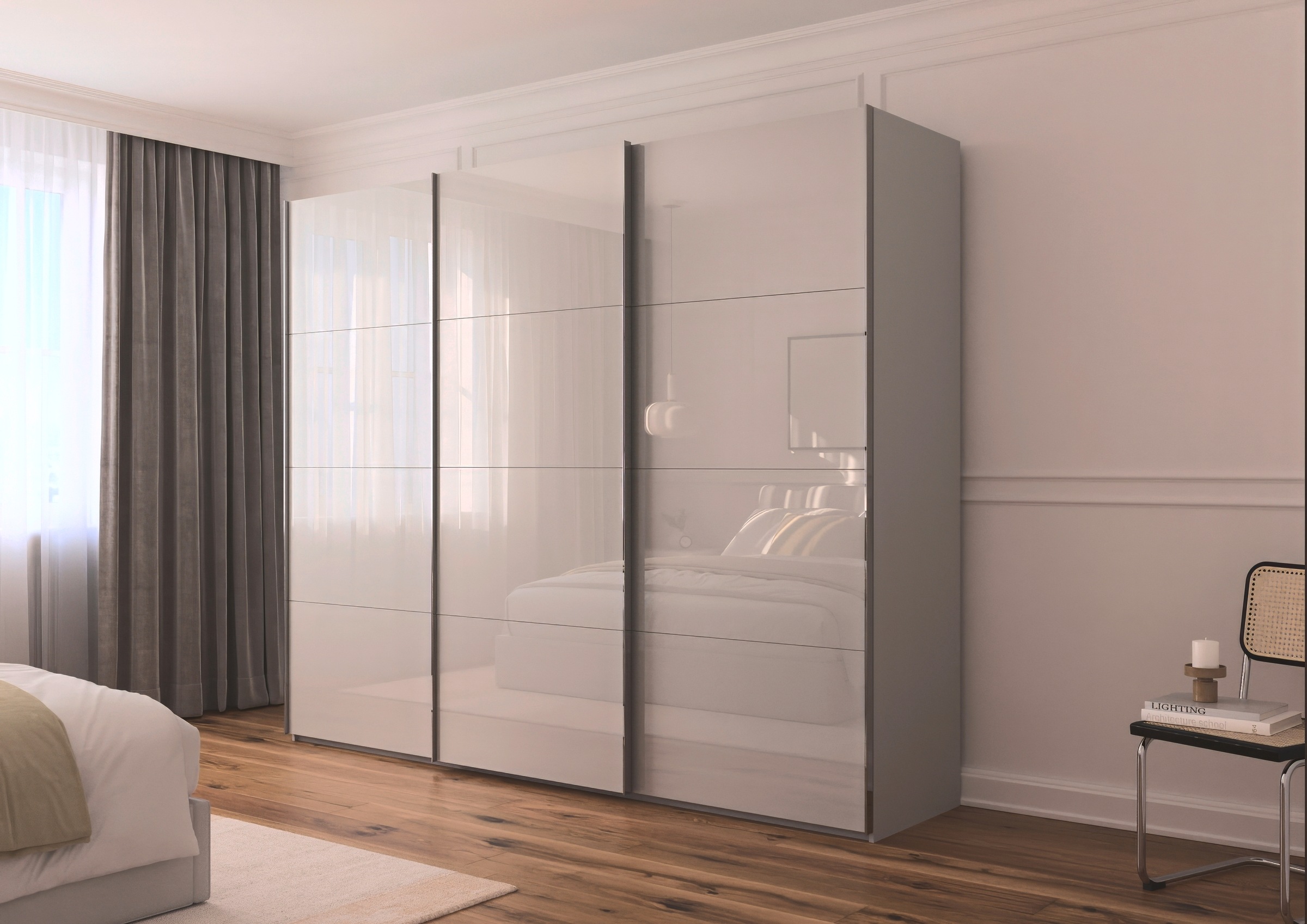 rauch Schwebetürenschrank »Kleiderschrank Schrank Garderobe Schlafzimmerschrank SCALE-FYRA«, edle viergeteilte Türen mit Glas-Front viele Farben MADE IN GERMANY