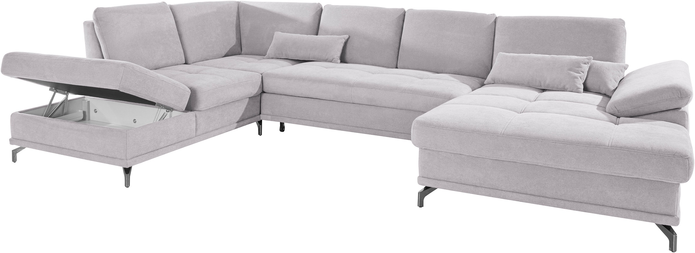 Places of Style Wohnlandschaft »Costello U-Form, mit Sitztiefenverstellung, Armteilverstellung und«, 3 Nierenkissen, optional Bettfunktion und Bettkasten