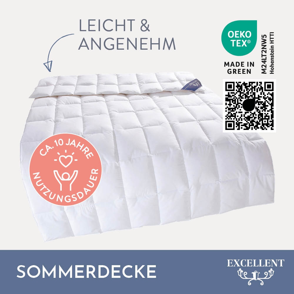 Excellent Daunenbettdecke »Wien, Bettdecken für Sommer und Winter, Decke«, extraleicht, Füllung 90% Daunen, 10% Federn, Bezug 100% Baumwolle, (1 St.), Bettdecke 135x200 cm, made in Germany, allergiker geeignet (Hausstaub)