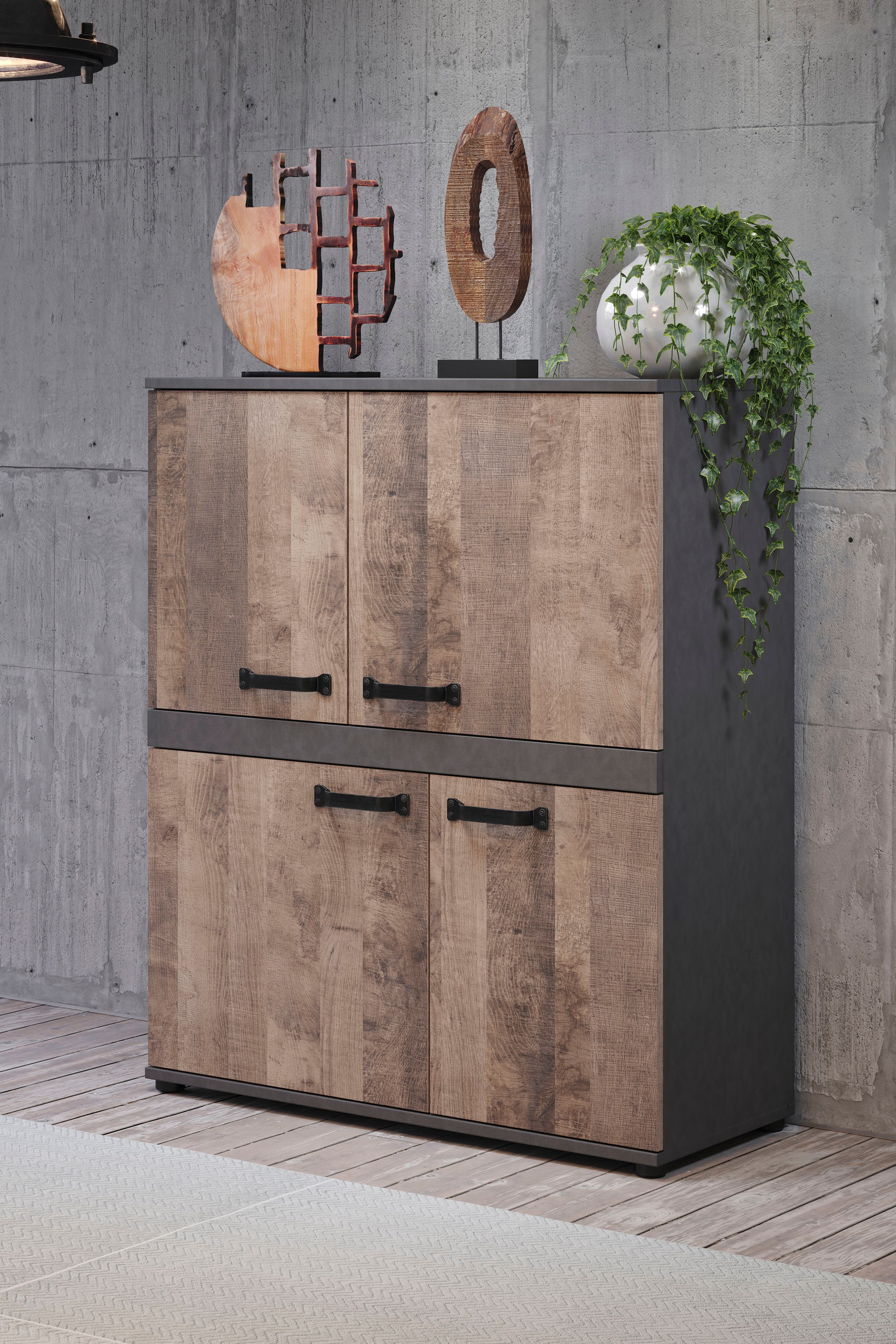 trendteam Highboard »Stripe«, Rustikale Kommode - Maße (B/T/H) 100/41/118 cm