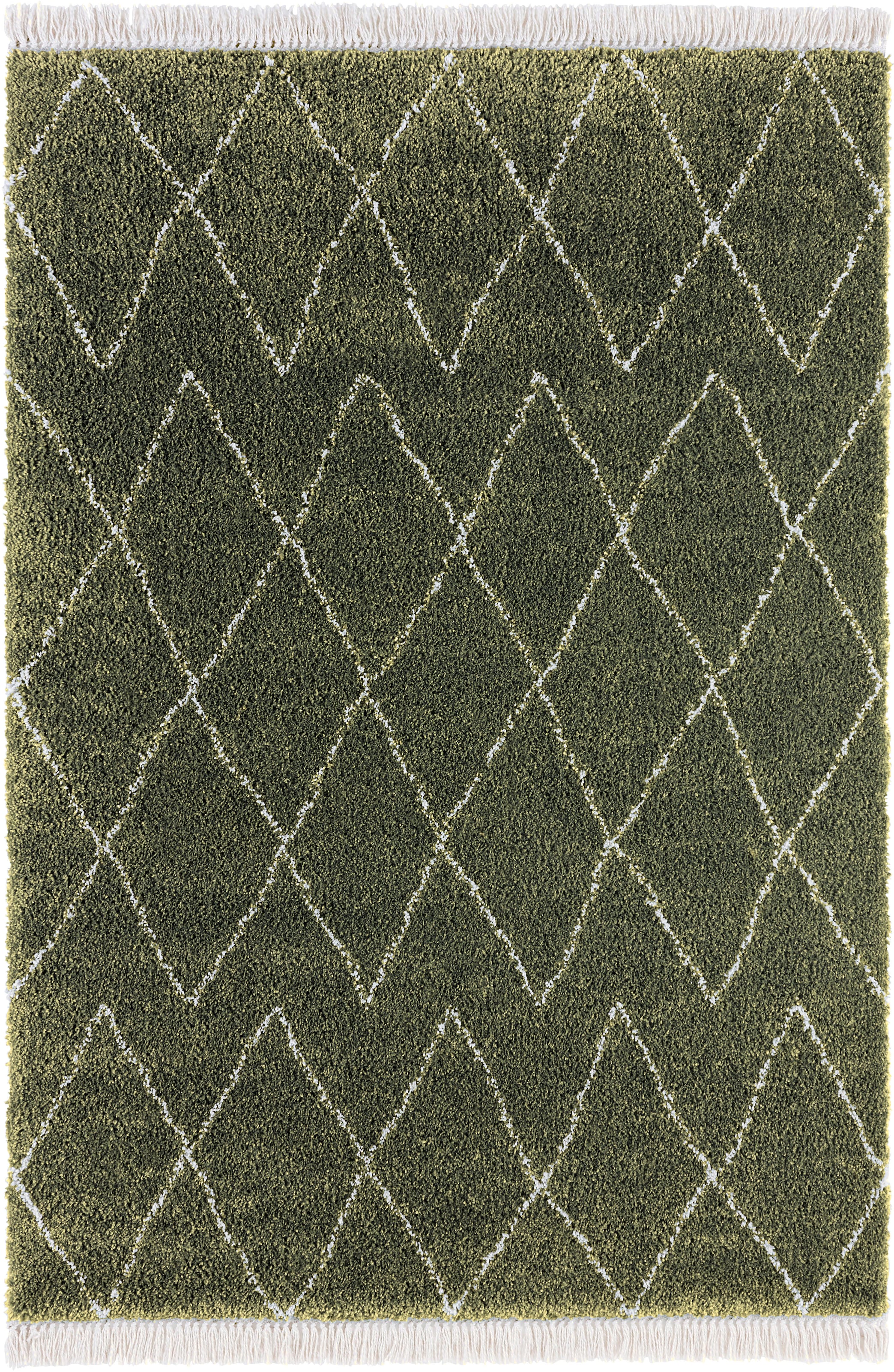 HANSE Home Hochflor-Teppich »Jade«, rechteckig, Pastellfarben mit Fransen, Rauten Design, Scandi Look