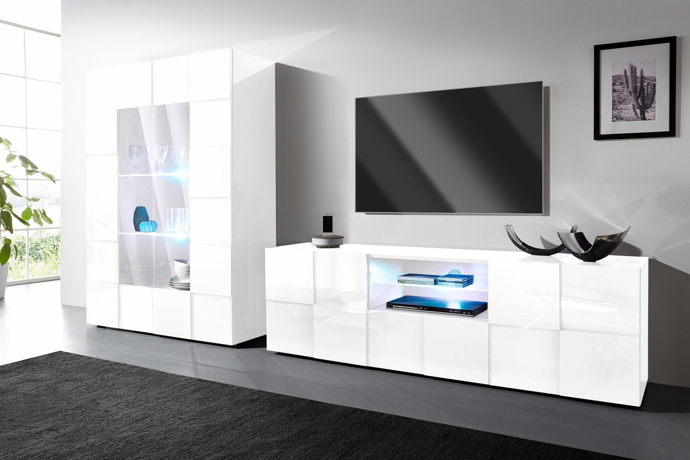INOSIGN Vitrine »Dama Höhe 166 cm, Breite 121 cm, Stauraumvitrine mit 2 Türen,«, Standvitrine - Front in 3D-Optik, viel Stauraum, verschiedene Farben