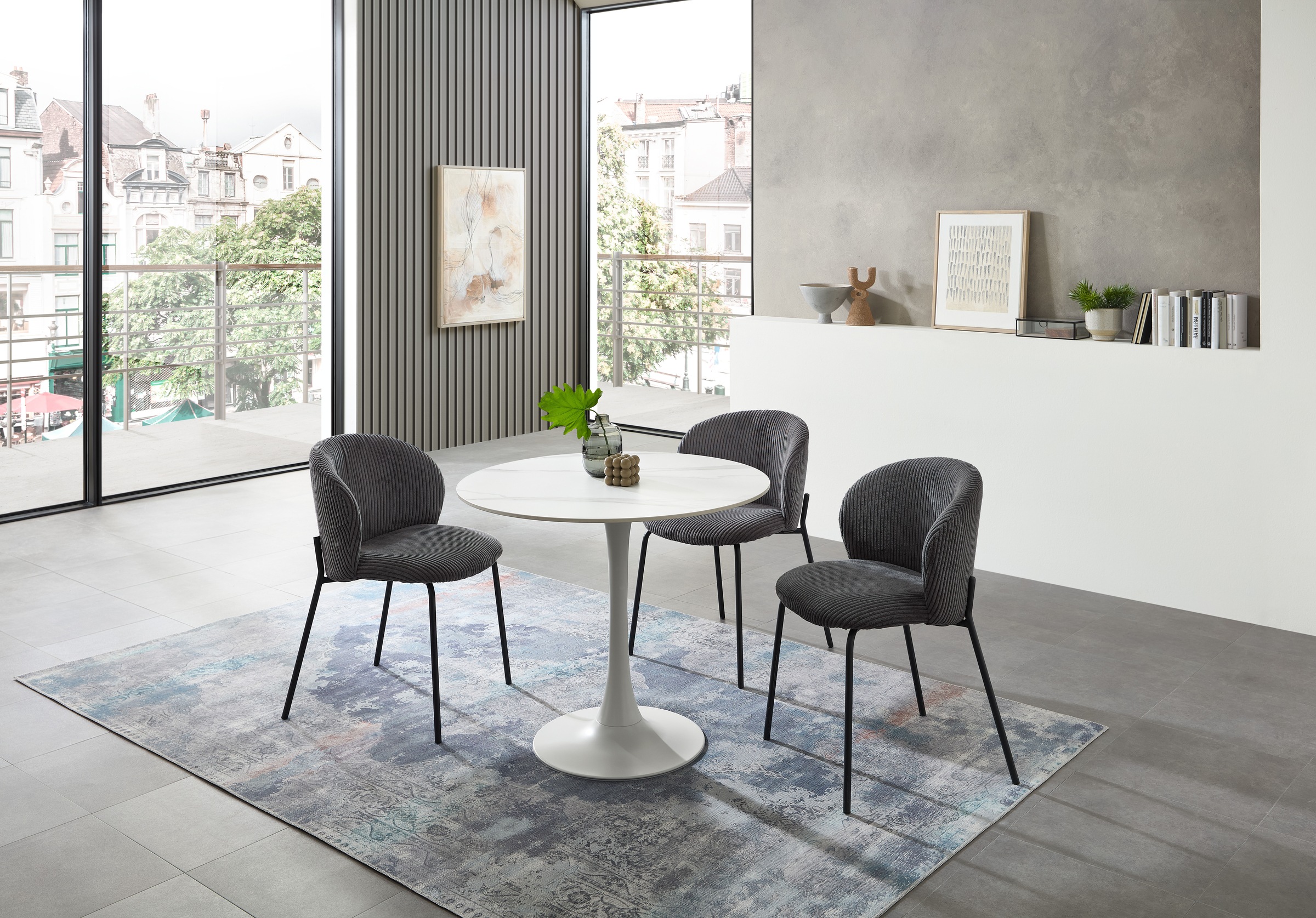 Stolkom Esstisch »Josh Esszimmertisch rund Keramik, marmoriert, BxH 90x75 cm«, Keramikoberfläche marmoriert, Wahlweise in weiß, grau oder schwarz