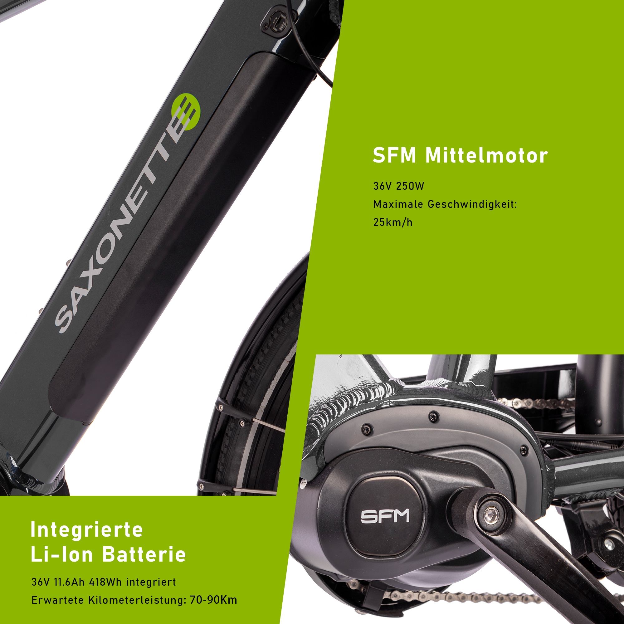 SAXONETTE »ADVANCED SPORT« 3 Gang Shimano Alivio Schaltwerk Kettenschaltung Heckmotor 250 W (mit integr. Akku), Elektrofahrrad für Alltag und Einkauf