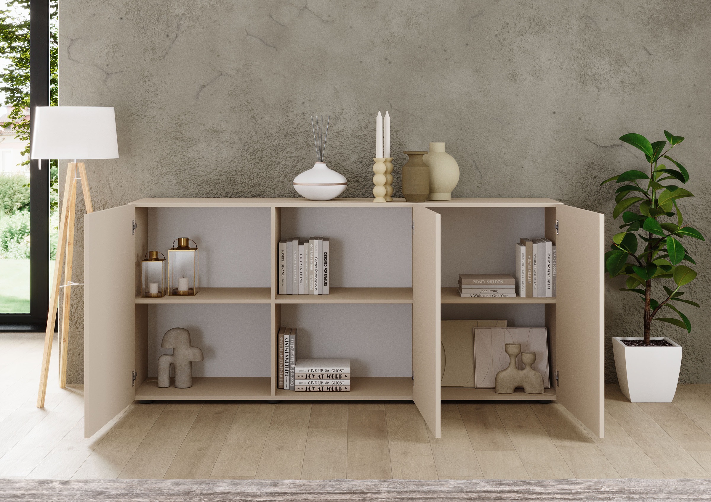 INOSIGN Sideboard »Rio Breite 181 cm, Kommode mit 3 Türen, Anrichte,«, geriffelte Front, modern u. elegant, viel Stauraum
