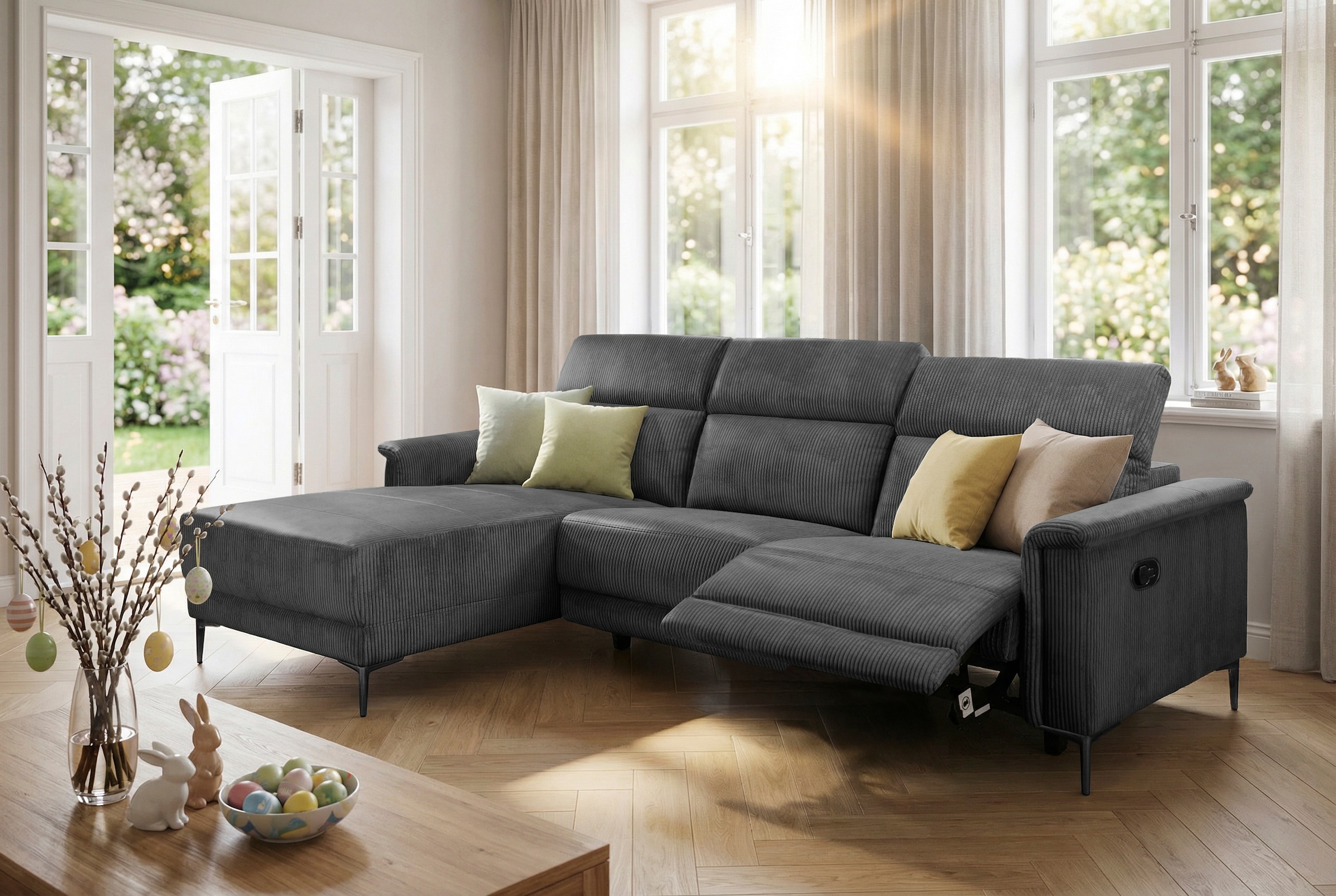 OTTO home Ecksofa »LUND Cord, L-Form, 261 cm, man. o. elektr. Relaxfunktion (mit USB-A)« mit USB A-Anschluss bei elektrischer Variante und Kopfteilverstellung