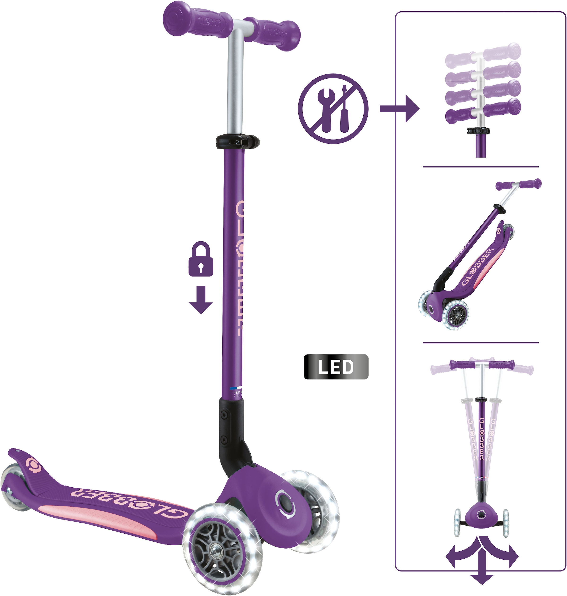 Globber Tretroller »GLOBBER ELITE LIGHTS, mit Leuchtrollen«