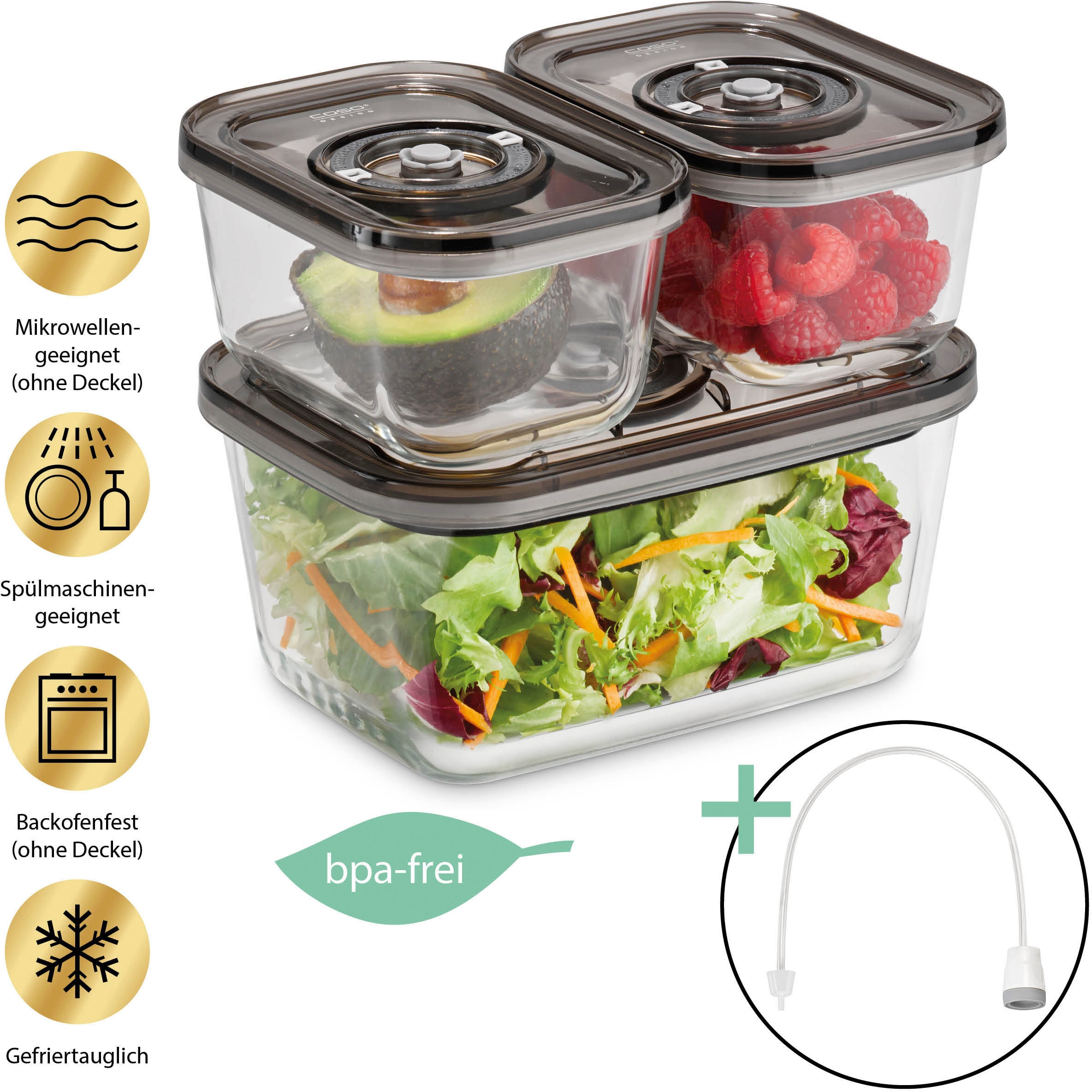 Caso Vakuumbehälter »1177 VacuBoxx Eco-Set« 3 Glasbehälter mit Kunststoffdeckel