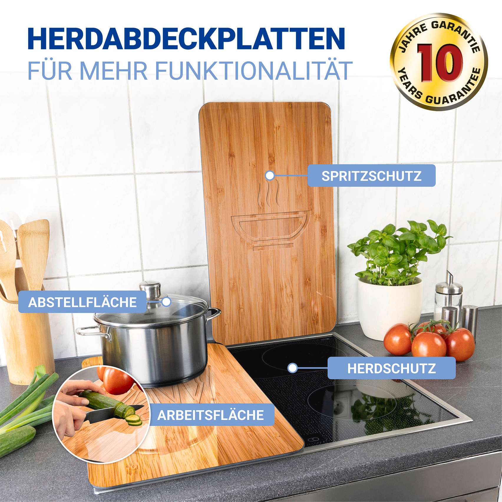 WENKO Herd-Abdeckplatte »Universal Modell Lunch«, (Set, 2 tlg.), Herdabdeckung für alle Herdarten, kratzfest, mit rutschfesten Füßen