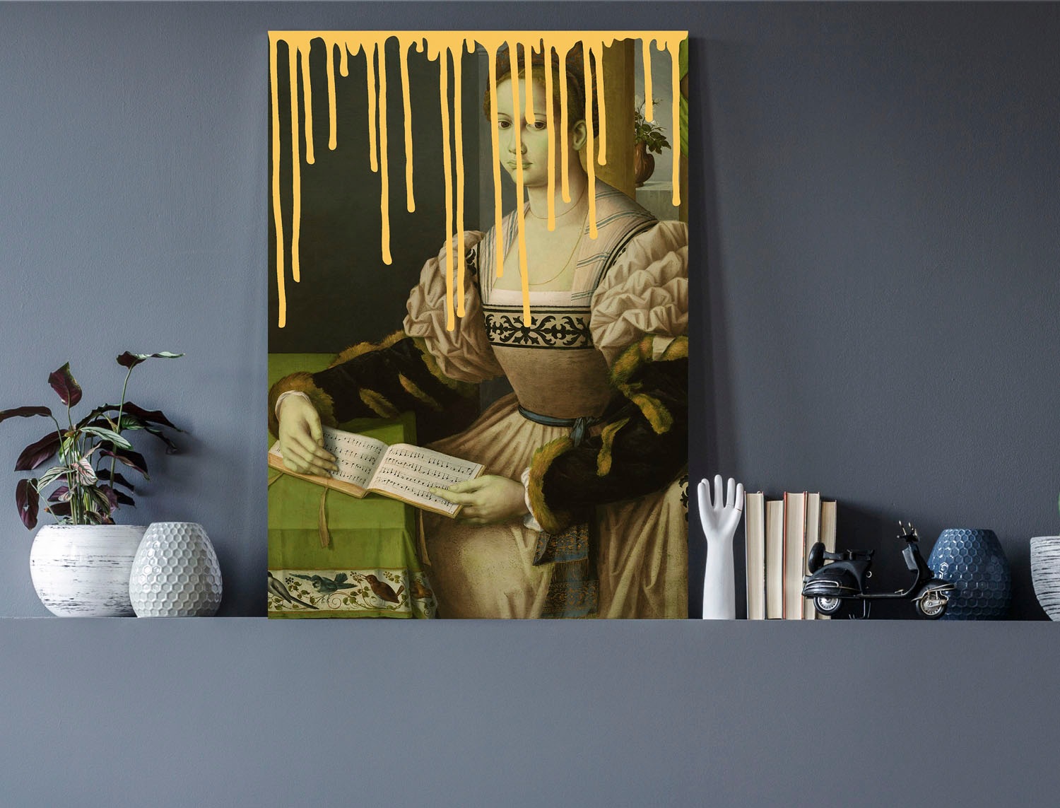 queence Acrylglasbild »Frau mit Buch und Farbklecks«, Kunst-Gemälde-Frau-Bi günstig online kaufen