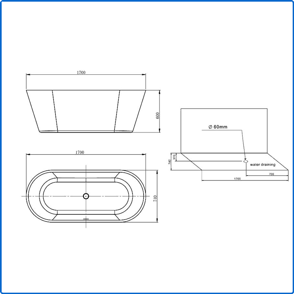welltime Badewanne »Tavira« Höhe 60 cm mit Ablaufstöpsel | verstellbare Füße | Überlauf Freistehend, (170x74x60 (LxBxH), Sanitäracryl, mit Pop Up Ventil