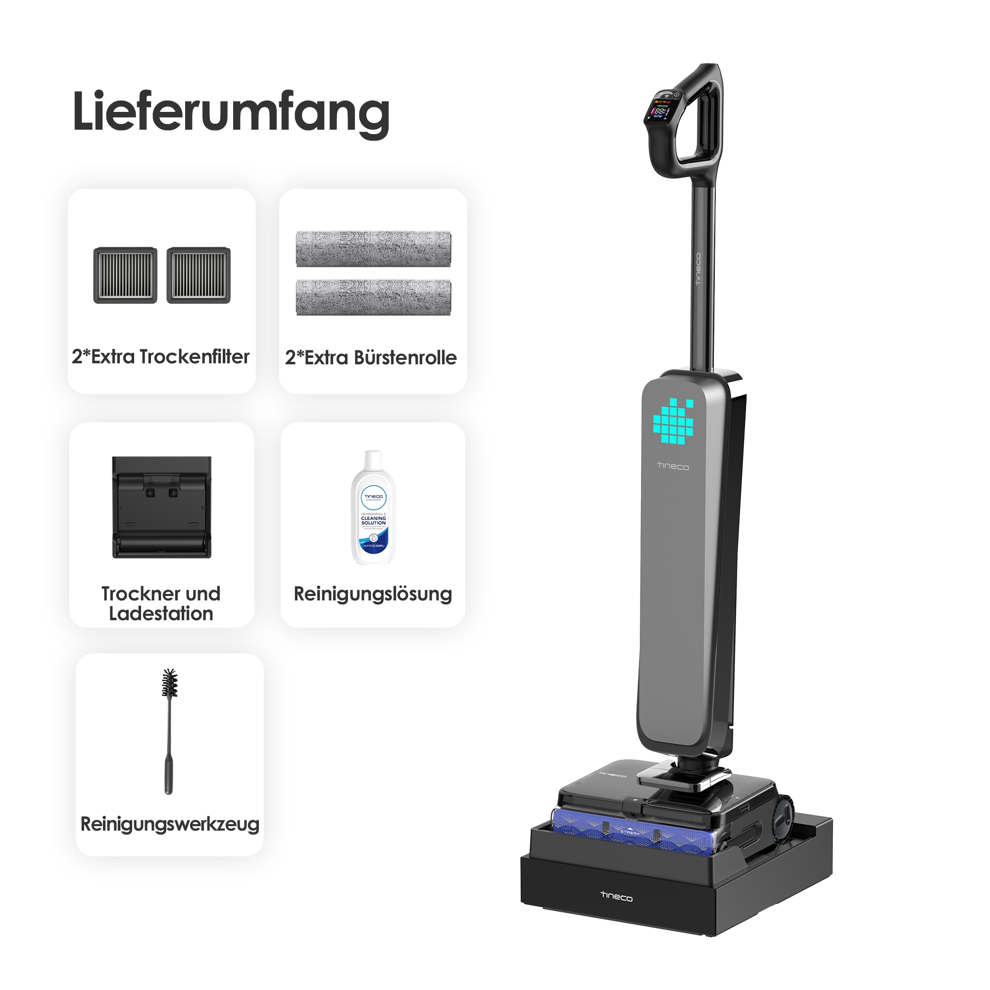 Tineco Nass-Trocken-Sauger »FLOOR ONE S9 Scientist Complete, mit Wasserstrahl und Gummiabzieher« bis zu 80min Akkulaufzeit, 85° Grad Trocknung, Selbstantrieb