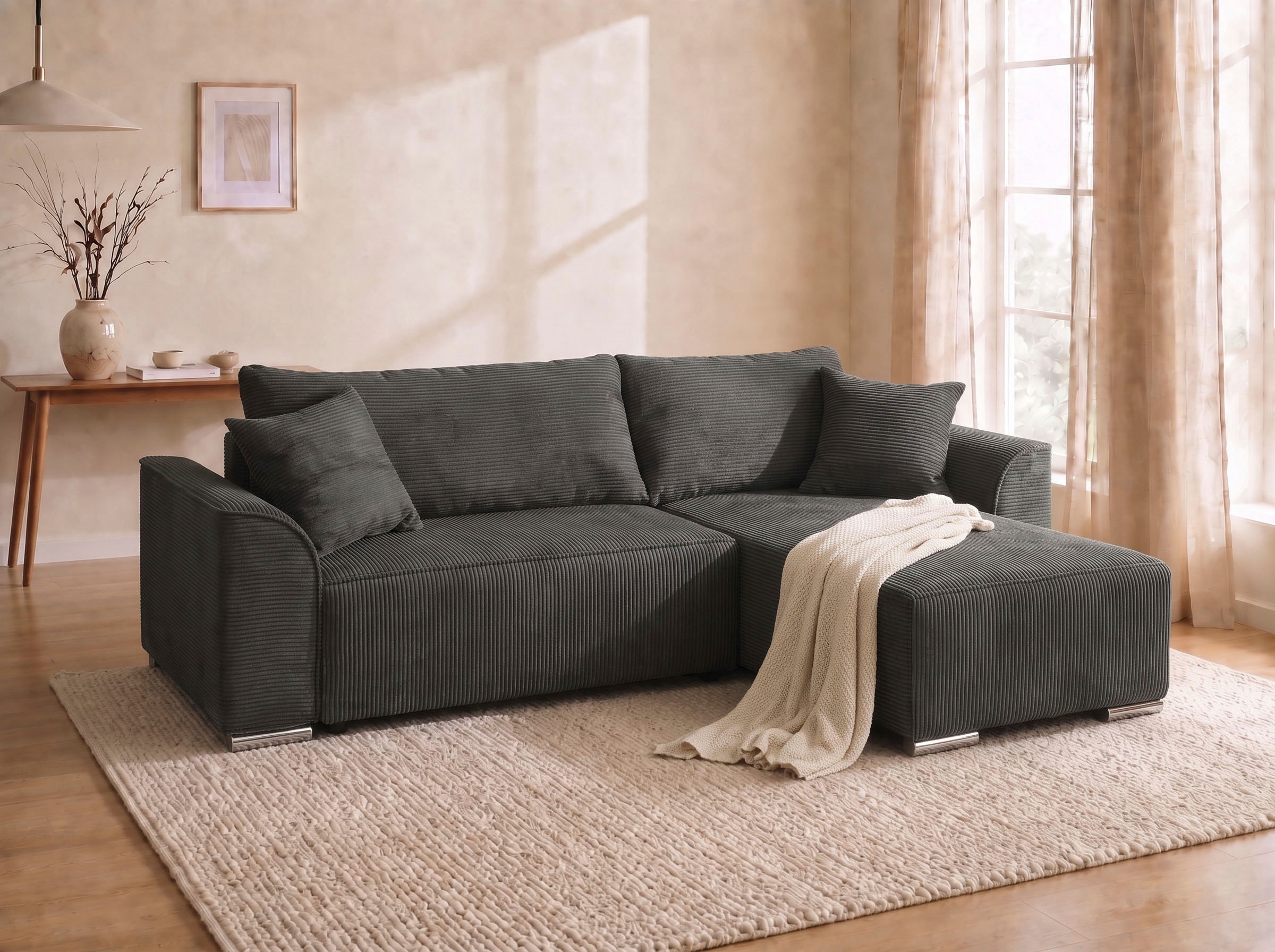 COLLECTION AB Ecksofa »Sara L-Form, B: 236 cm, Schlaffunktion, Bettkasten, optional Topper« Bonnellfederkern, Liegefl. 116x190 cm, Couch als Schlafsofa