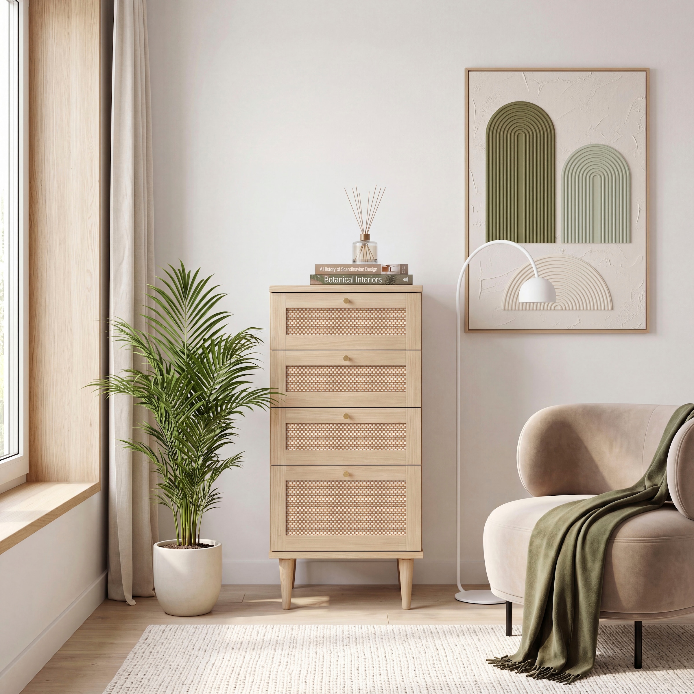 OTTO home Kommode »ELLIAN mit  Wiener Geflechtoptik, 4 Schubkästen« Holzfüße, Metallgriffe, Made in EU, viel Stauraum