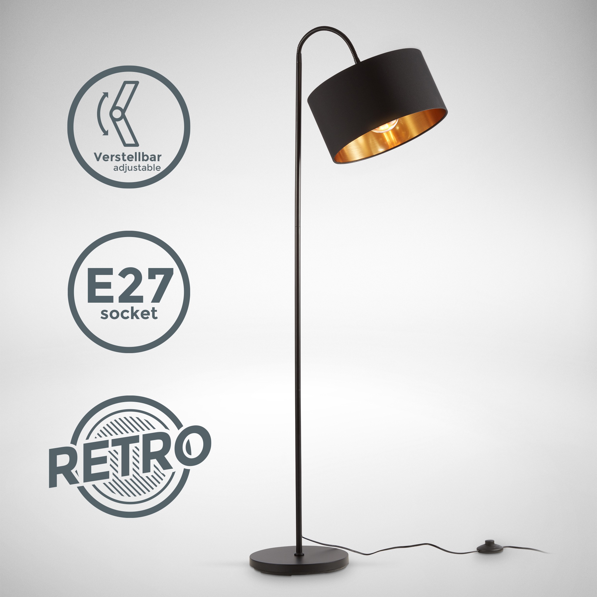 B.K.Licht Stehlampe »BKL1419 Stehleuchte Vintage, mit Fußtaster, Lampenschi günstig online kaufen