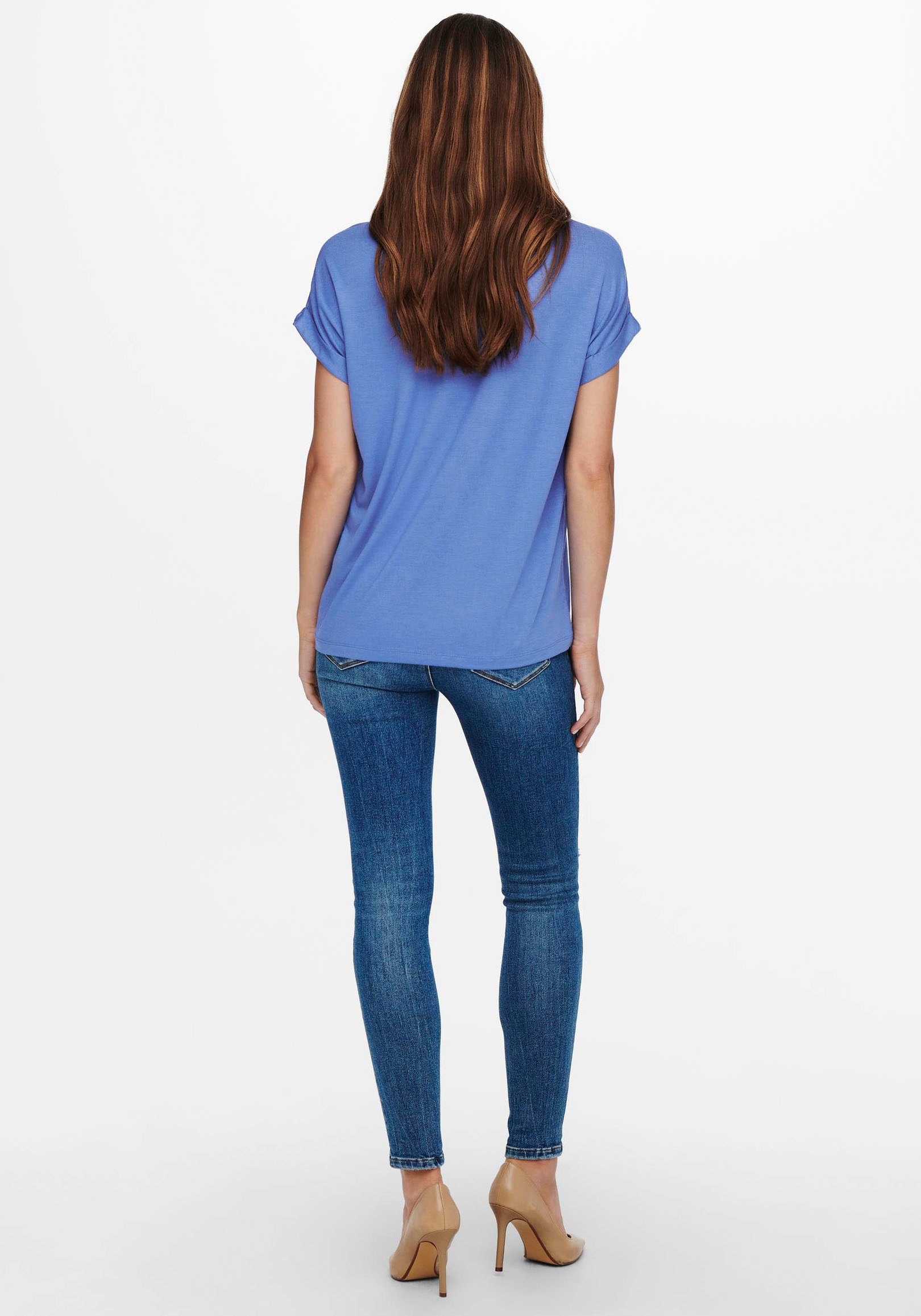 ONLY T-Shirt »ONLMOSTER – Kurzarmshirt mit Aufschlag und klassischem Look«, unifarben, casual, regular fit, Viskosemischung, Rundhals