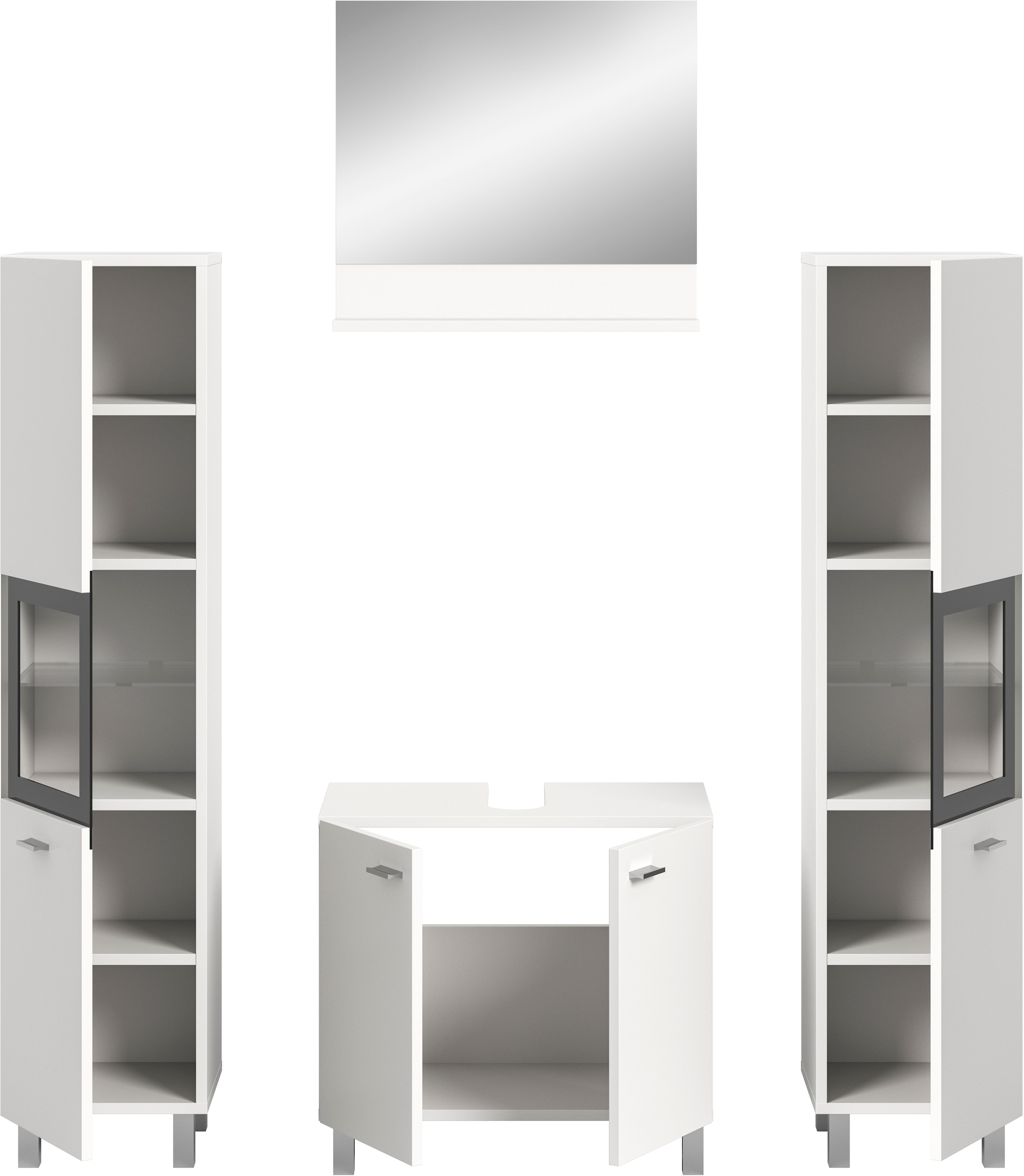 welltime Badmöbel-Set »Tampa, Breite 137cm, 4-teilig«, (4 St.), Waschbeckenunterschrank, Spiegel, Hochschrank