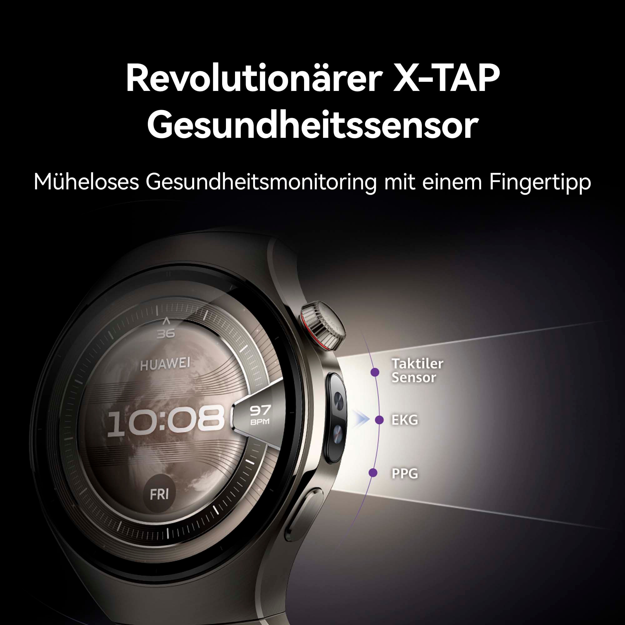 Huawei Smartwatch »WATCH 5 46mm«, (3,8 cm / 1,5 Zoll), 32,00 GB, X-TAP, Health Glance, Titanium, Kompatibel mit iOS & Android)