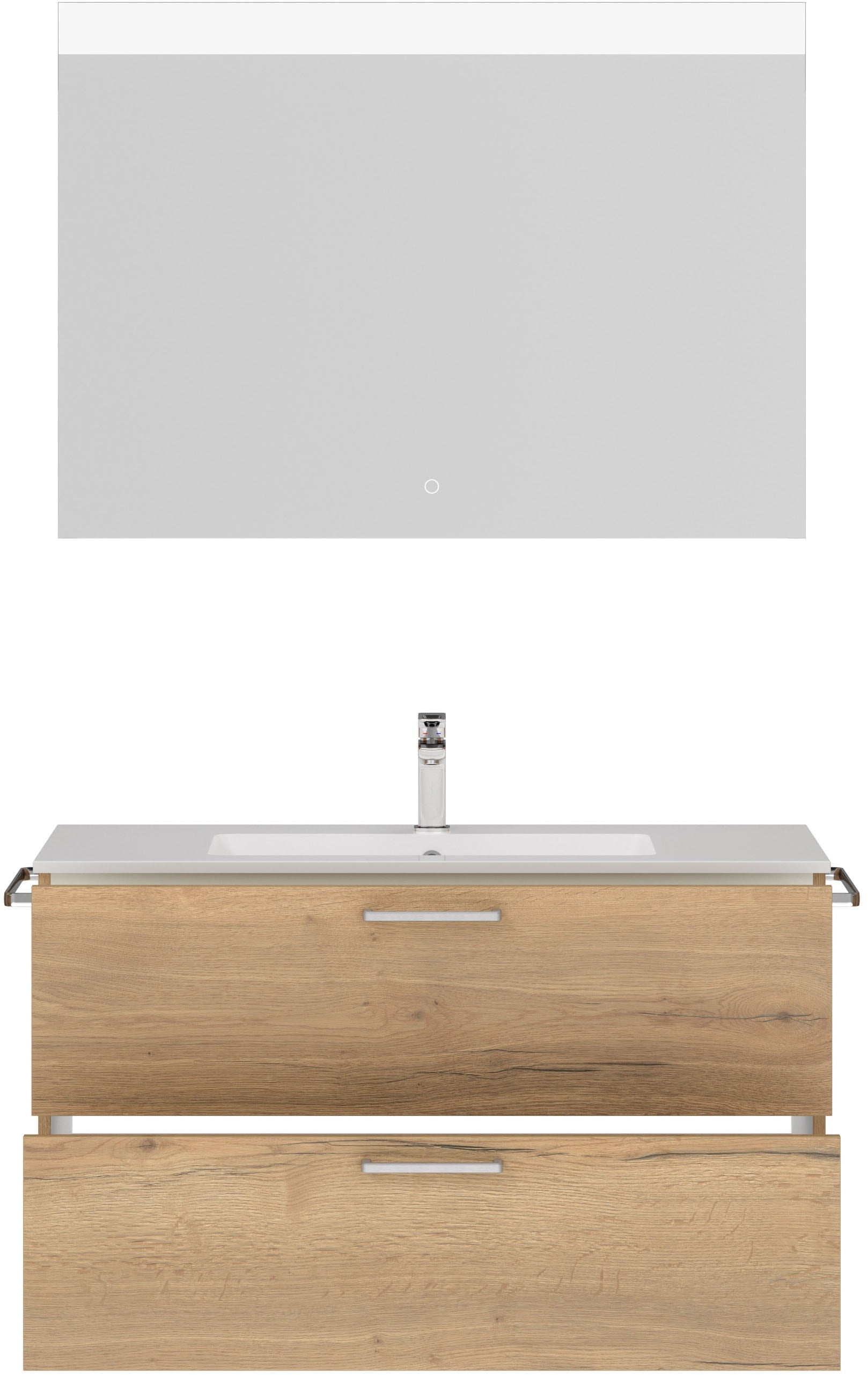 nobilia® Badmöbel-Set »Tolvina«, (2 St., vormontiert, mit Soft-Close), inkl. Spiegel mit Touch-Sensor, in vier Breiten