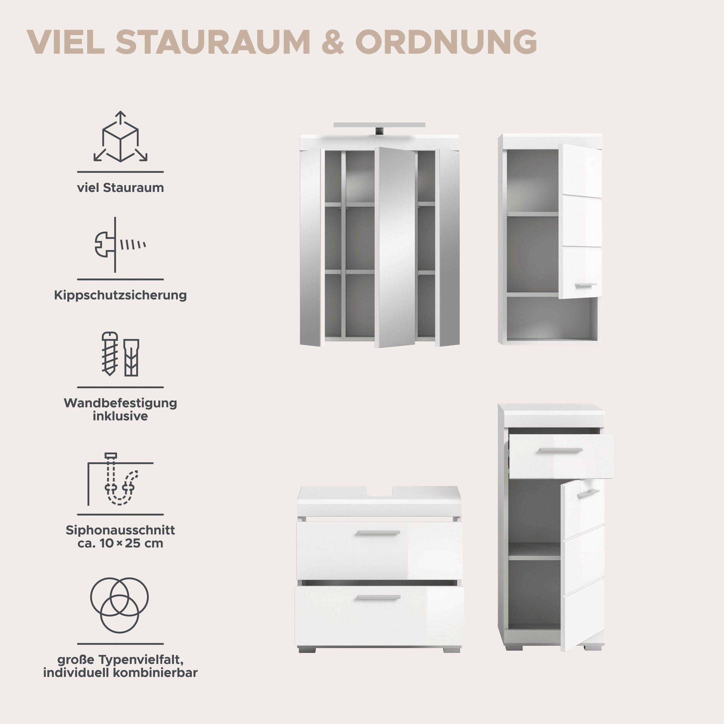 welltime Badmöbel-Set »SIENA, 4 teilig, bestehend aus:« Set, TOPSELLER!, 4 Stk. tlg.