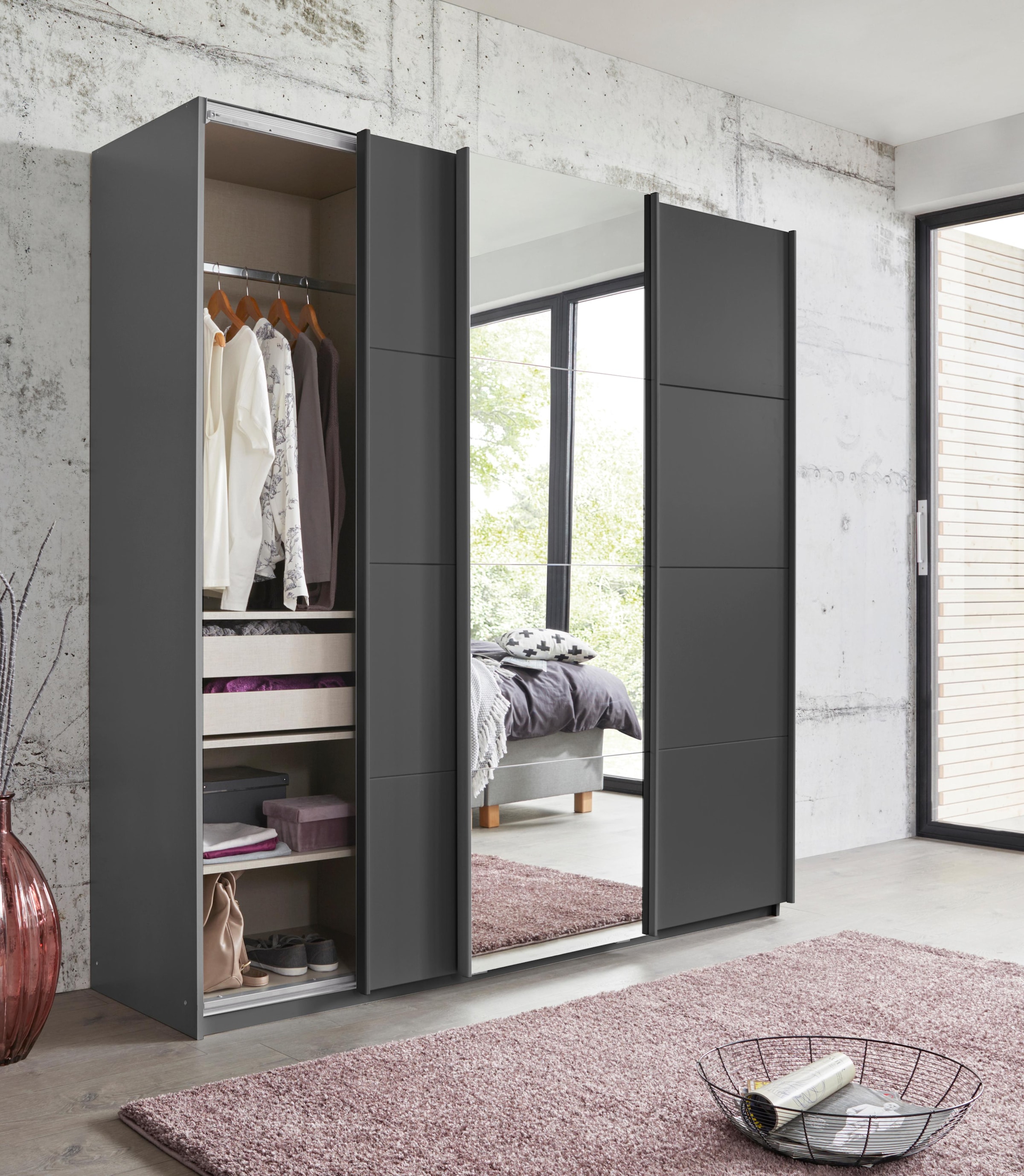 rauch Schwebetürenschrank »Kleiderschrank Schrank Garderobe Wäscheschrank BESTSELLER KEPAN«, inkl. Schubladen-Einsatz und extra Einlegeböden MADE IN GERMANY