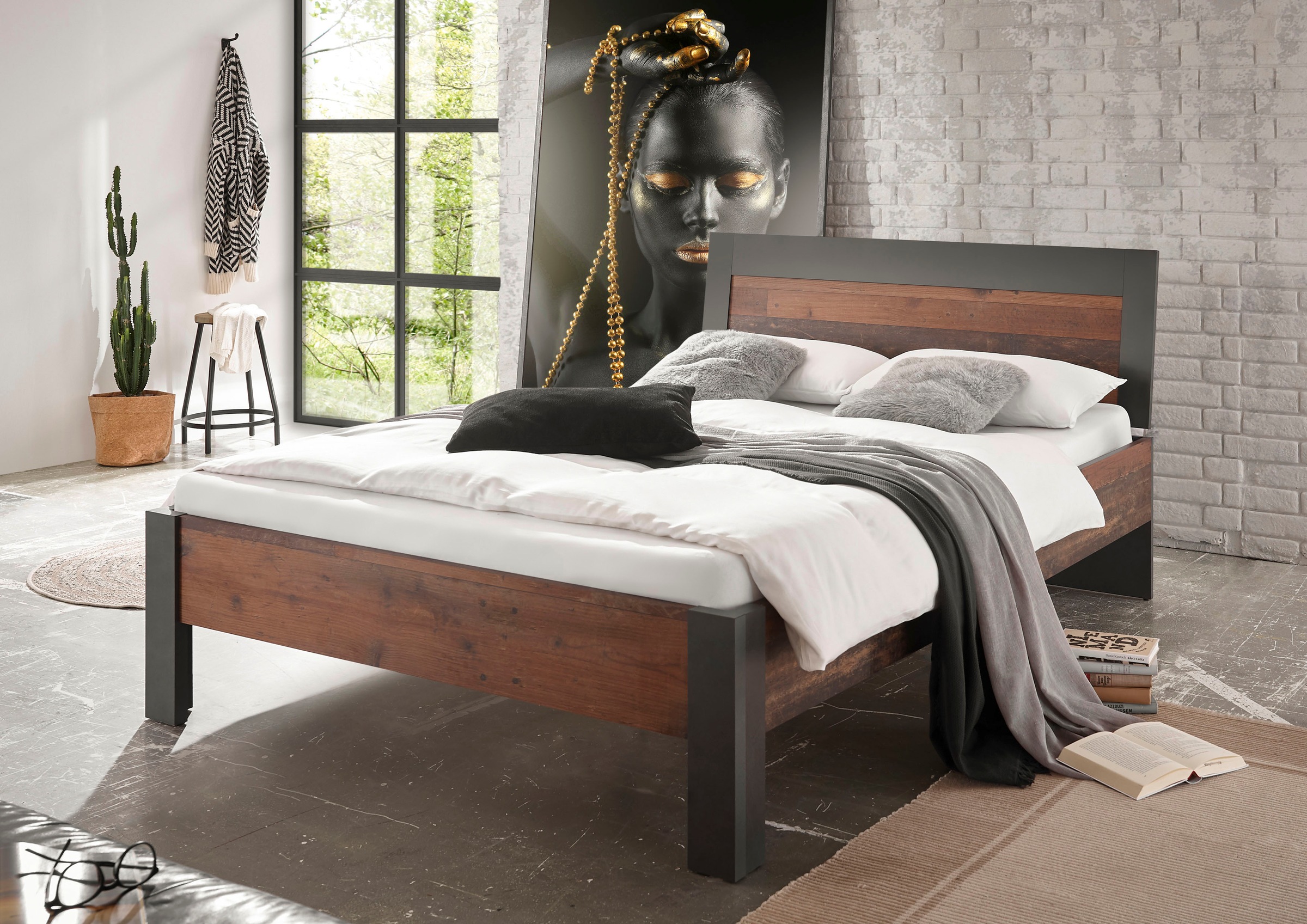 Home affaire Einzelbett »BROOKLYN Bett im Industrial Design, Bettgestell, B günstig online kaufen