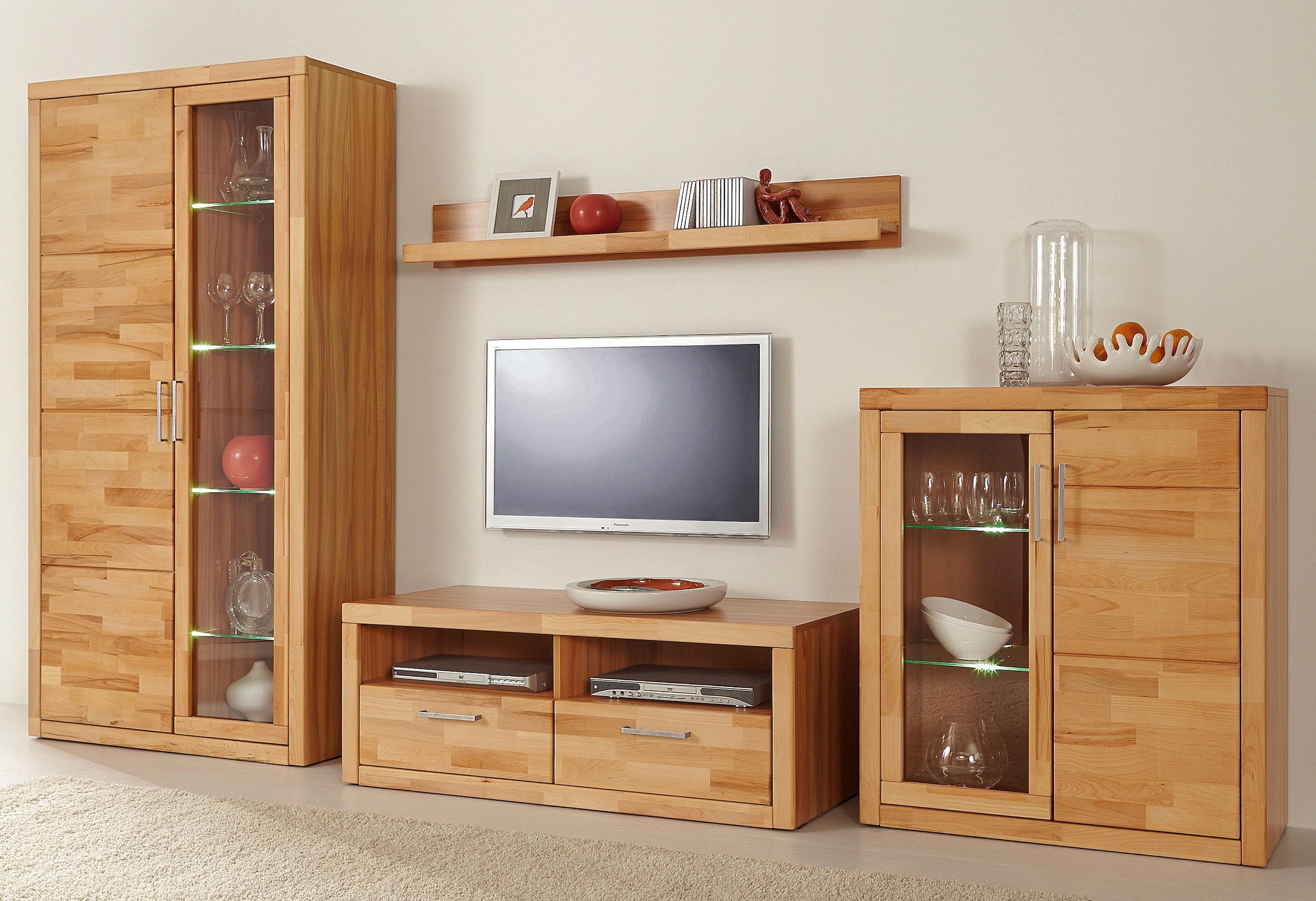 Home affaire Vitrine »Logo,100cm hoch,42 cm tief,Fronten Massivholz,6Fächer«, Korpus aus Holzwerkstoff,Griffe und Scharniere aus Metall